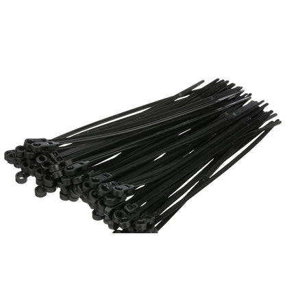 Cable Ties, 8in Long, Mounting Design, 50 lbs Max Load, Black, 100/PK