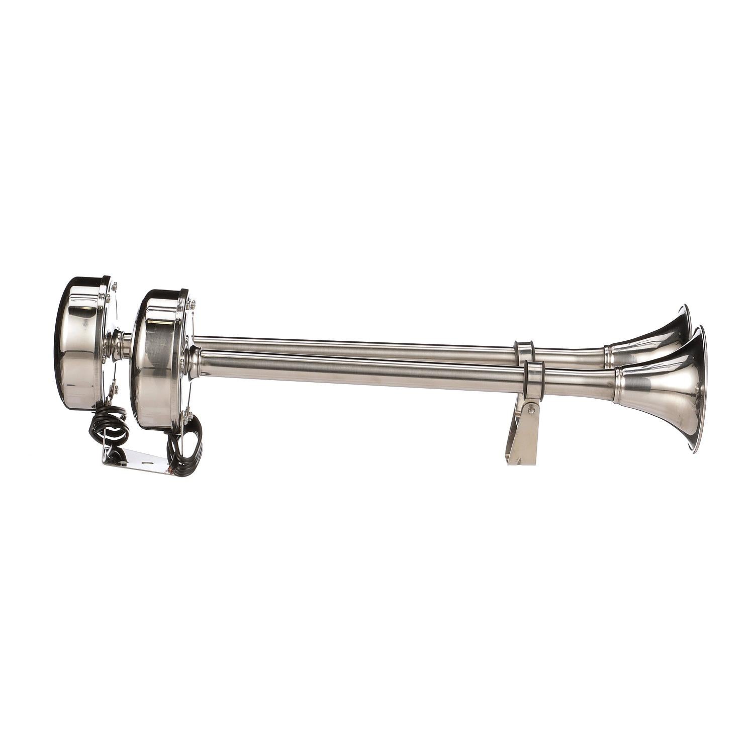 Stainless Steel Dual Trumpet Horn, Vibration-Free Pad, 20-3/4 in, 12V