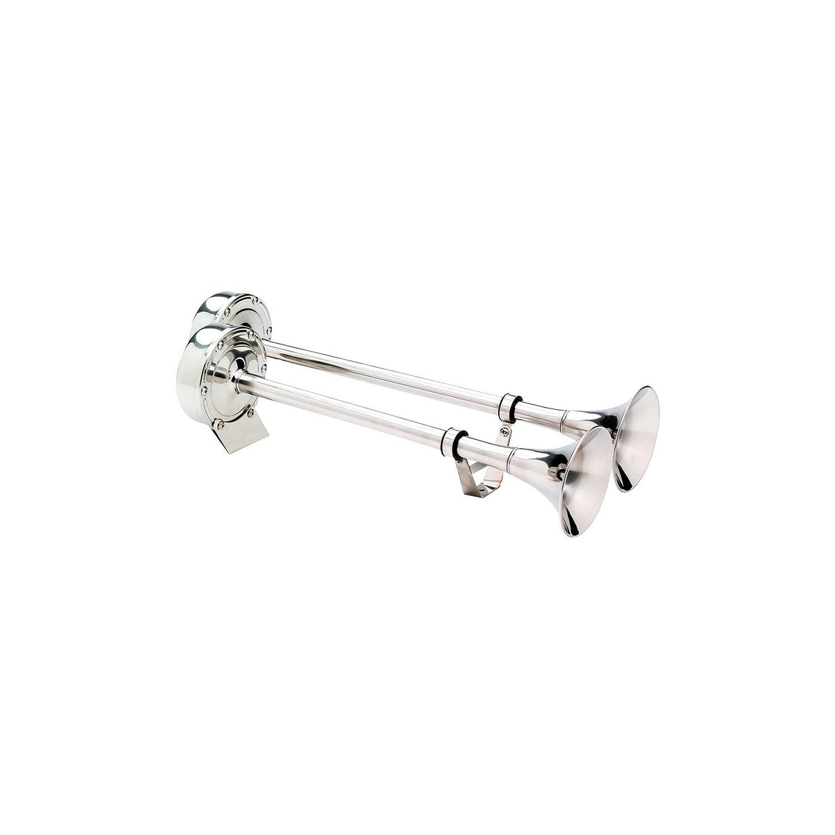 Stainless Steel Dual Trumpet Horn, Vibration-Free Pad, 20-3/4 in, 12V