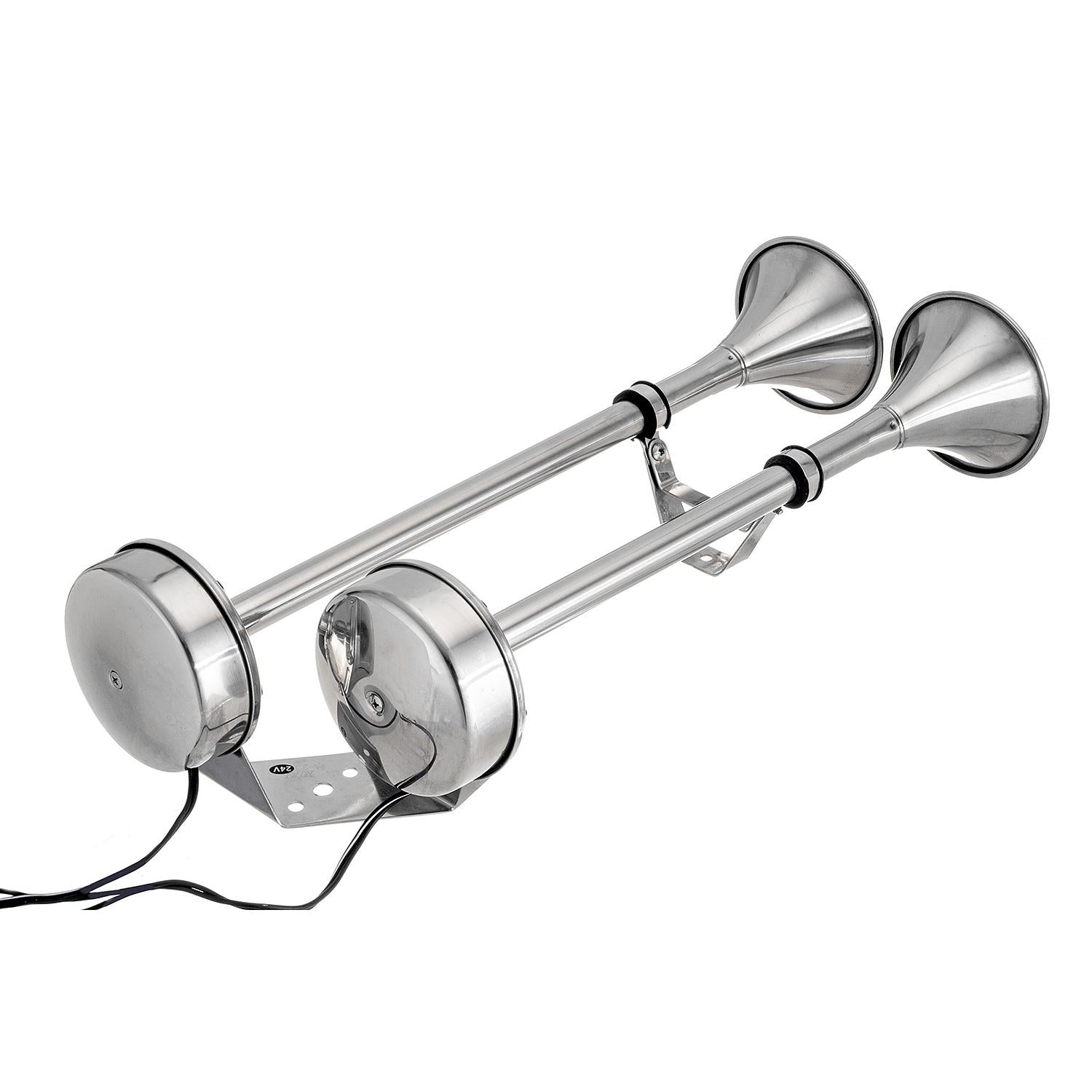 Dual Trumpet Electric Horn, Stainless Steel, 24V, 18-1/2in x 8in x 5in