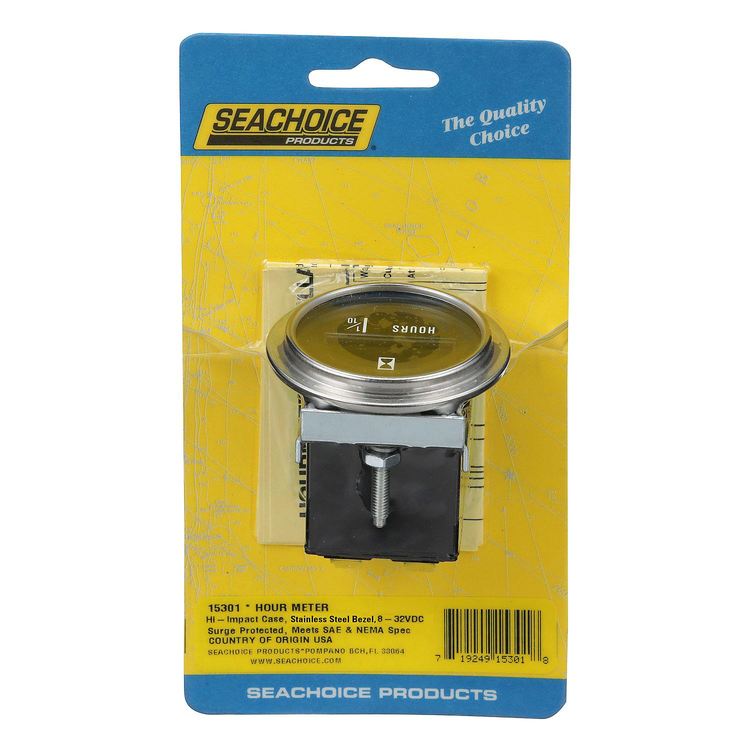Hourmeter Gauge for Boats, Round, 2in, Stainless Steel Bezel