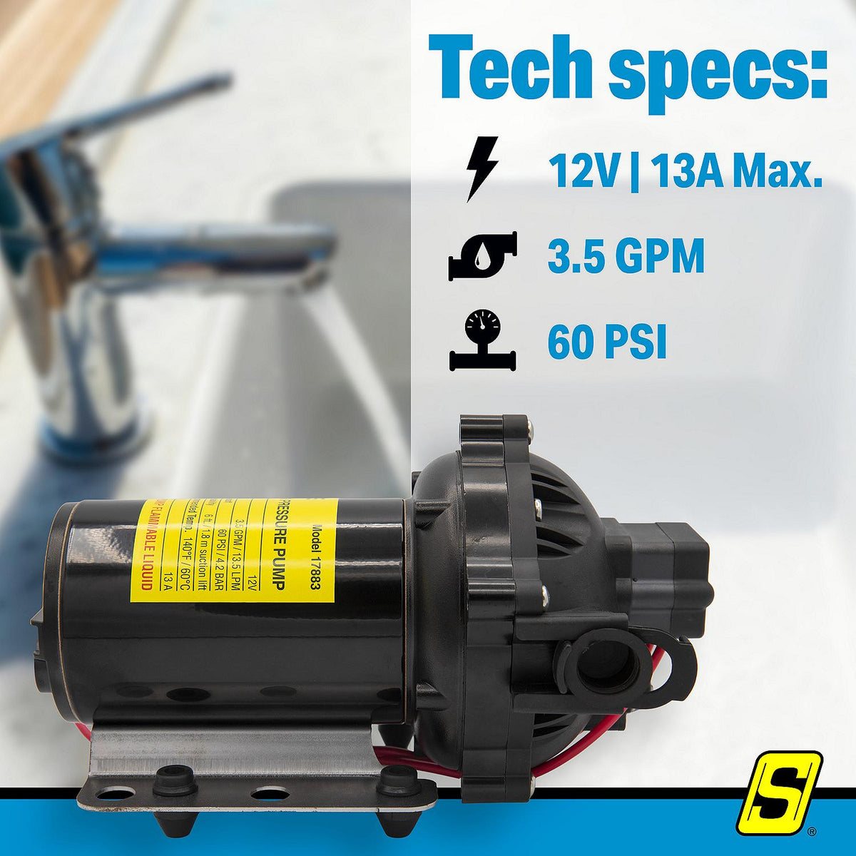Water Pressure Pump, 3.5 GPM, 12v