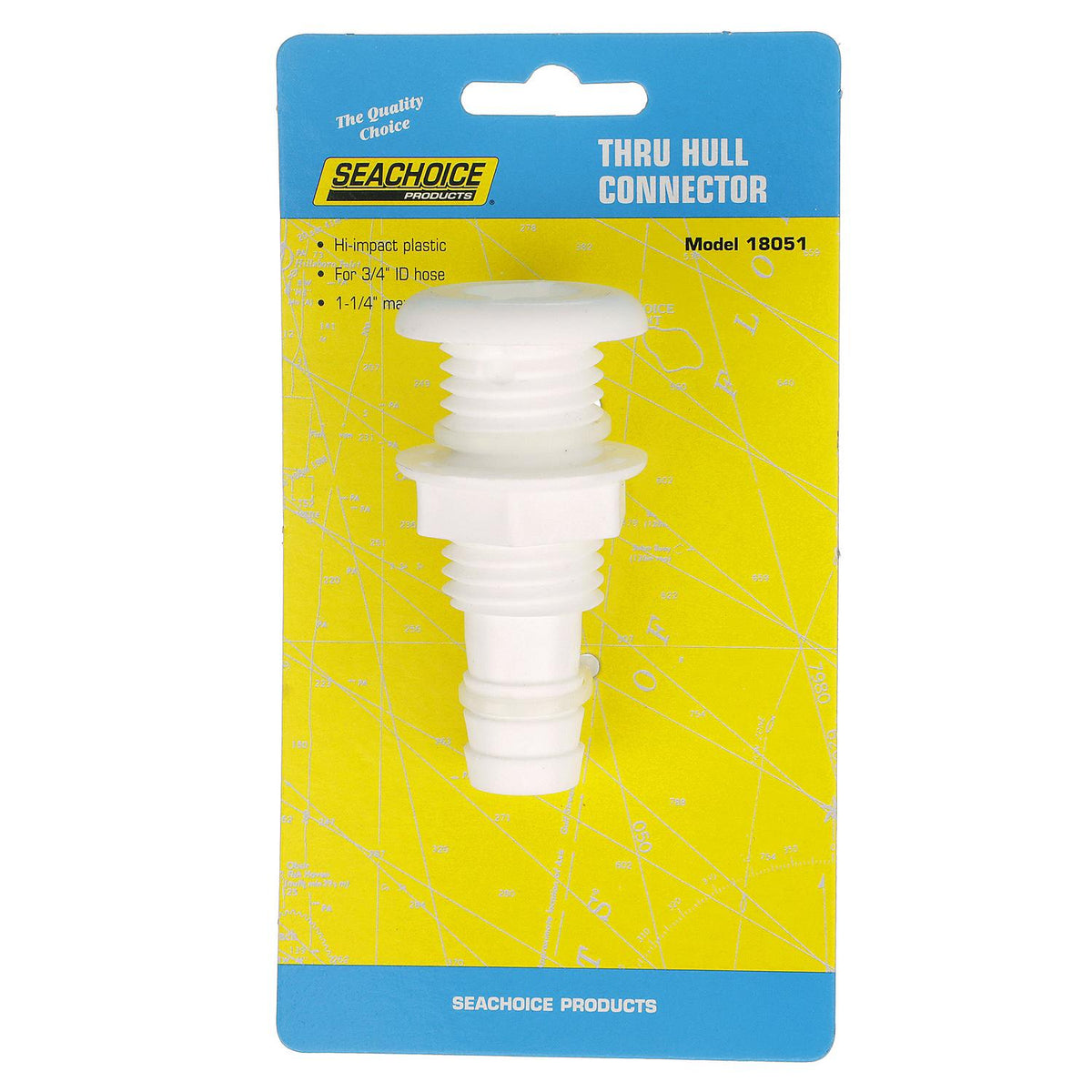 Thru-Hull Connector w/ Broad Flange, Fits 3/4 In. ID Hose, 1-1/4in Max Hull