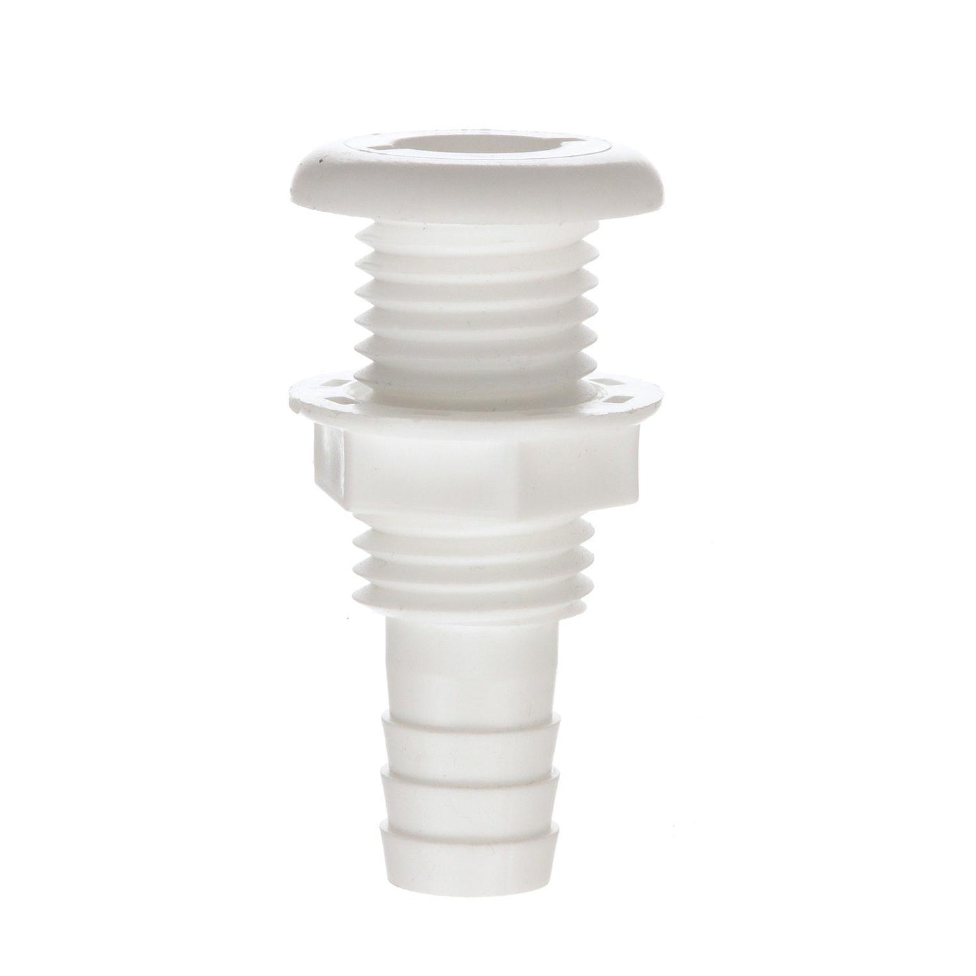 Thru-Hull Connector w/ Broad Flange, Fits 3/4 In. ID Hose, 1-1/4in Max Hull