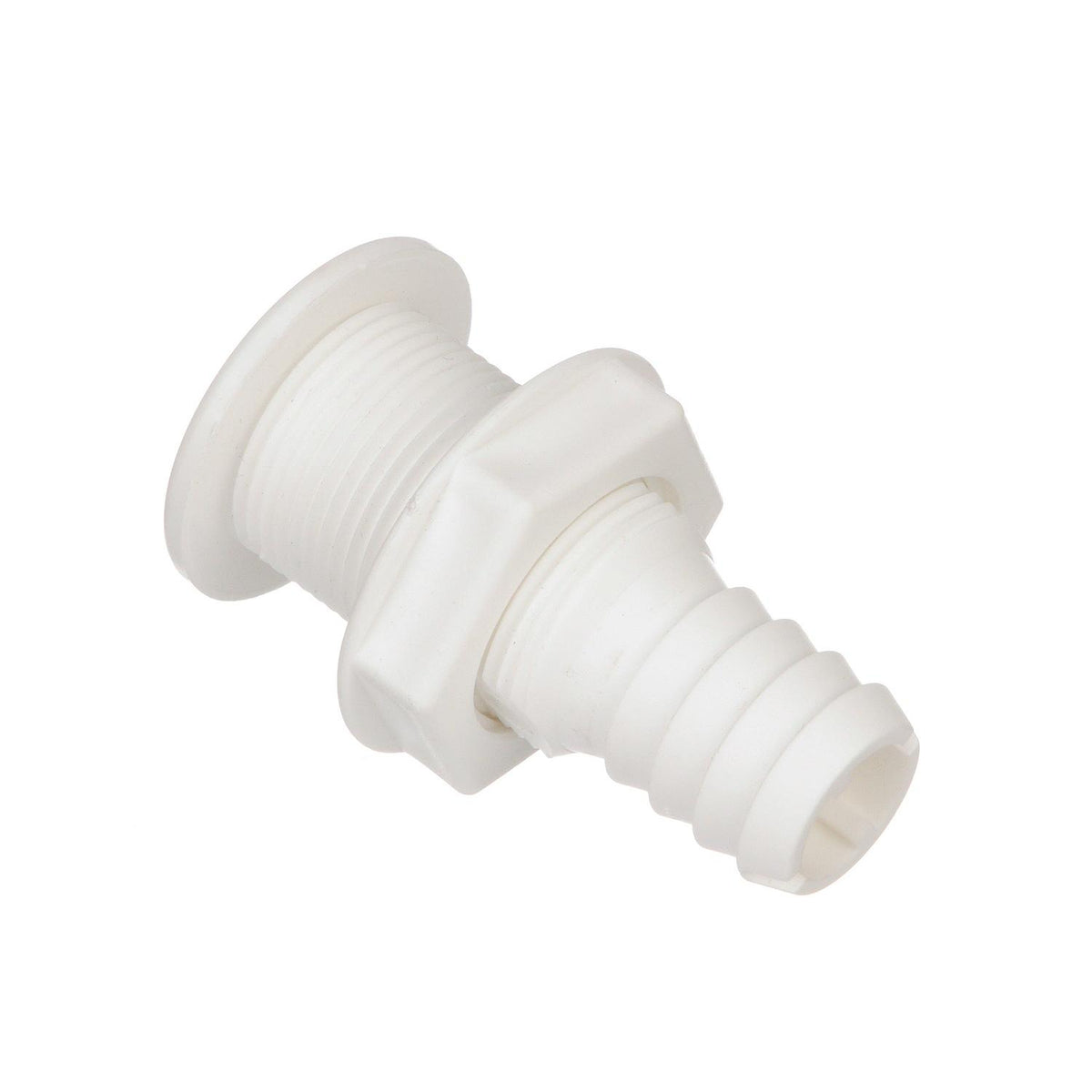 Thru-Hull Connector w/ Broad Flange, Fits 1 In. ID Hose, 1-1/4in Max Hull