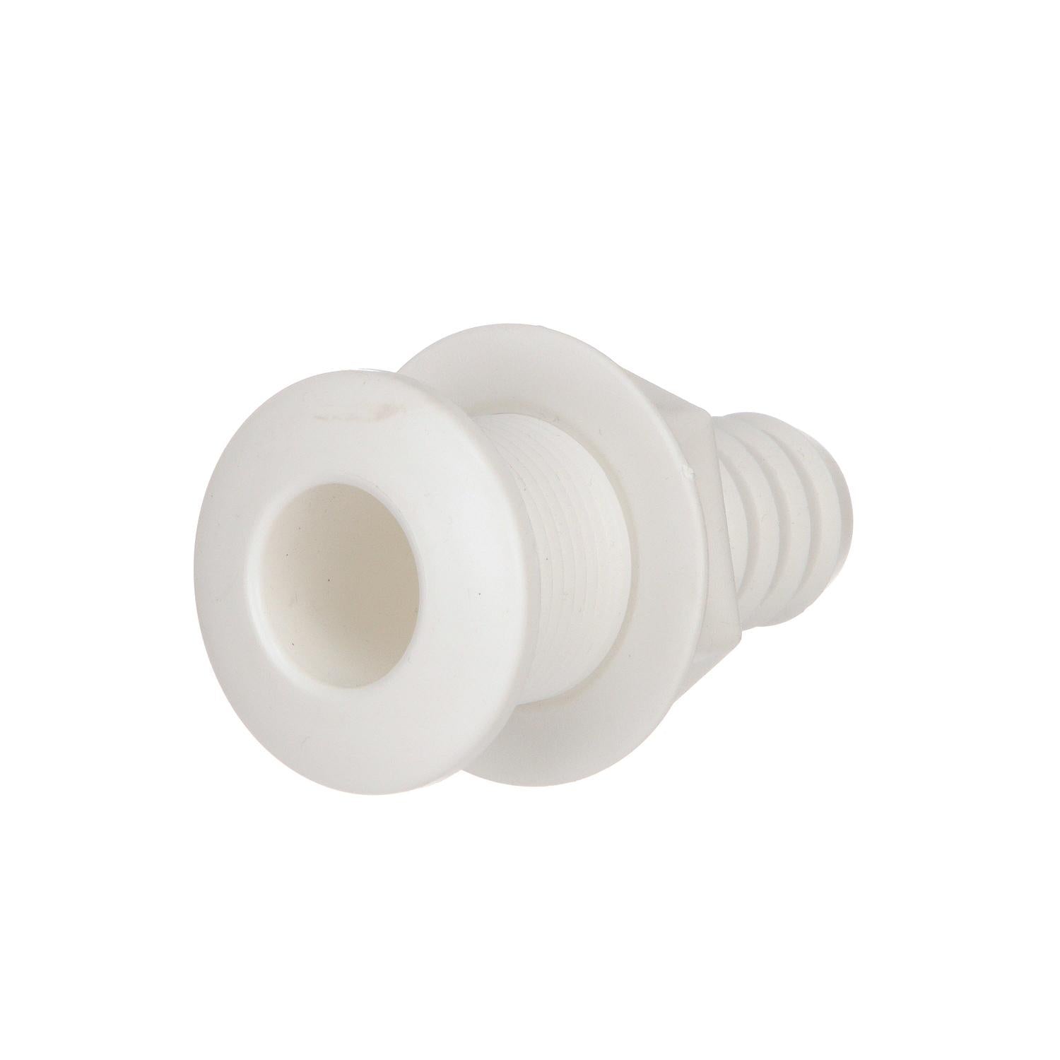Thru-Hull Connector w/ Broad Flange, Fits 1 In. ID Hose, 1-1/4in Max Hull