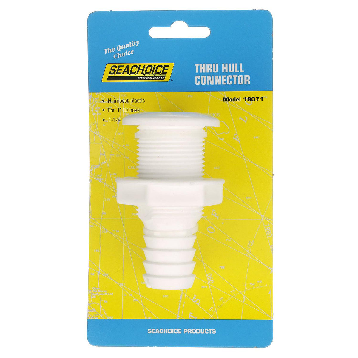 Thru-Hull Connector w/ Broad Flange, Fits 1 In. ID Hose, 1-1/4in Max Hull