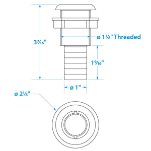 Thru-Hull Connector w/ Broad Flange, Fits 1 In. ID Hose, 1-1/4in Max Hull