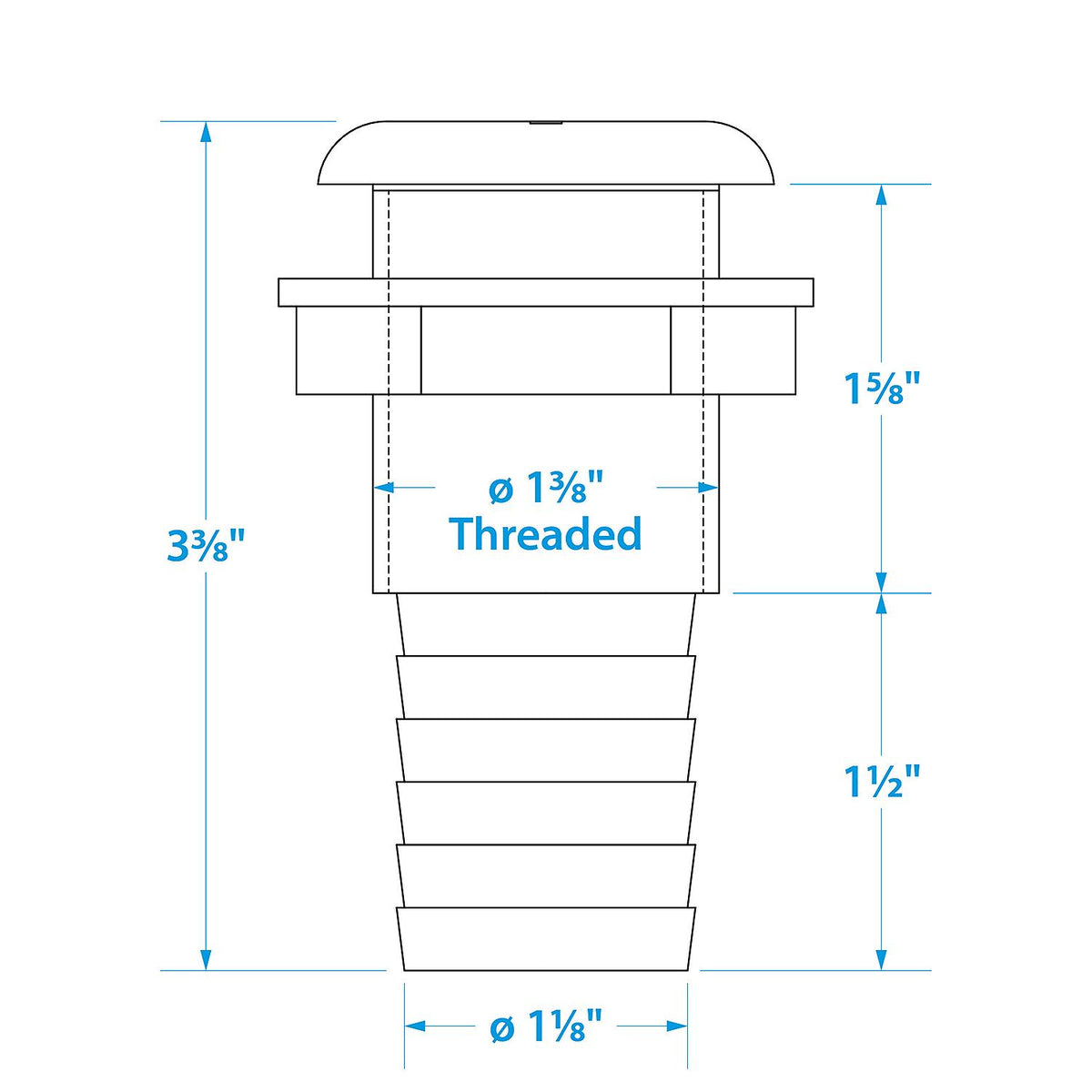 Thru-Hull Connector w/ Broad Flange, White, 1.125in