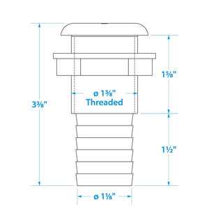 Thru-Hull Connector w/ Broad Flange, White, 1.125in