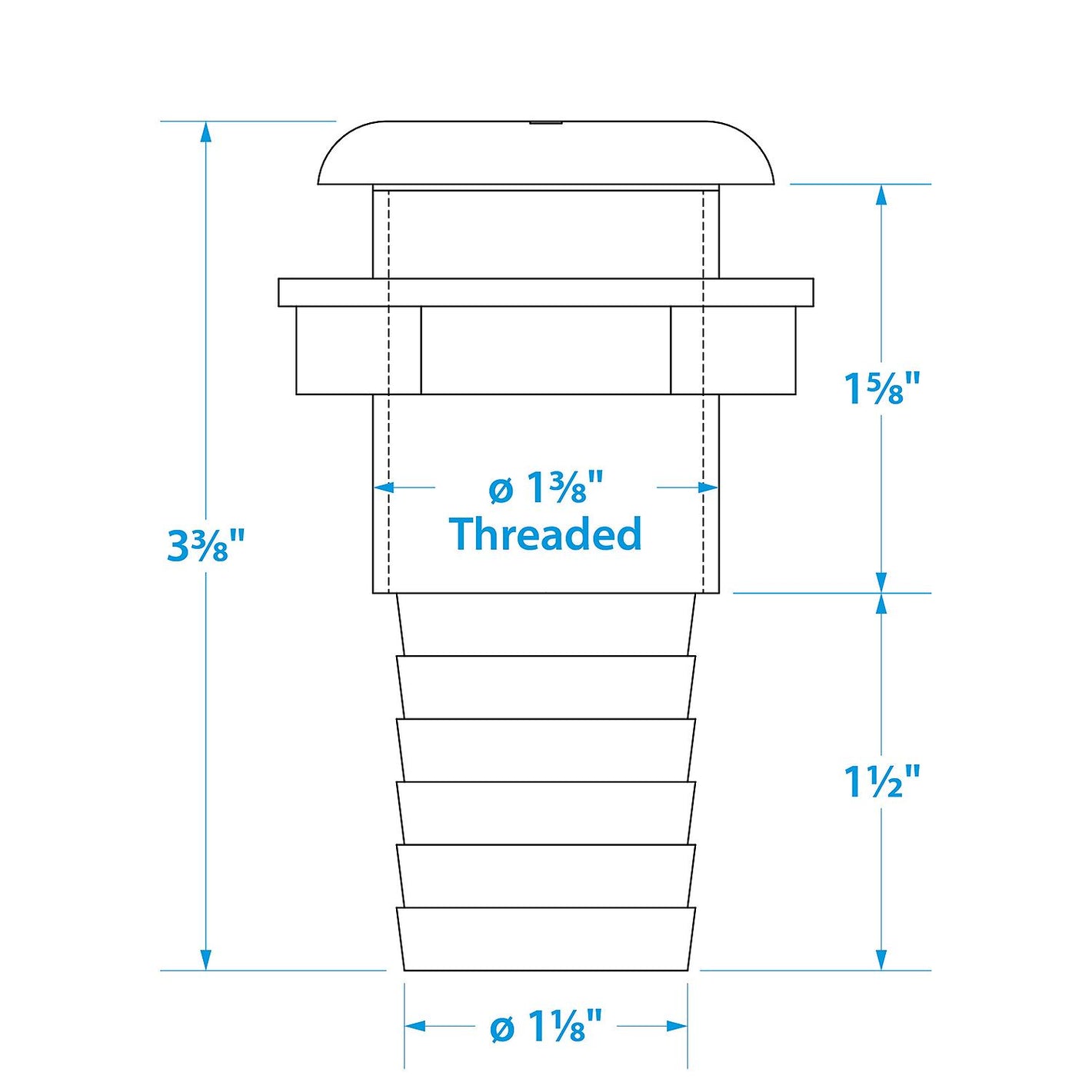 Thru-Hull Connector w/ Broad Flange, White, 1.125in