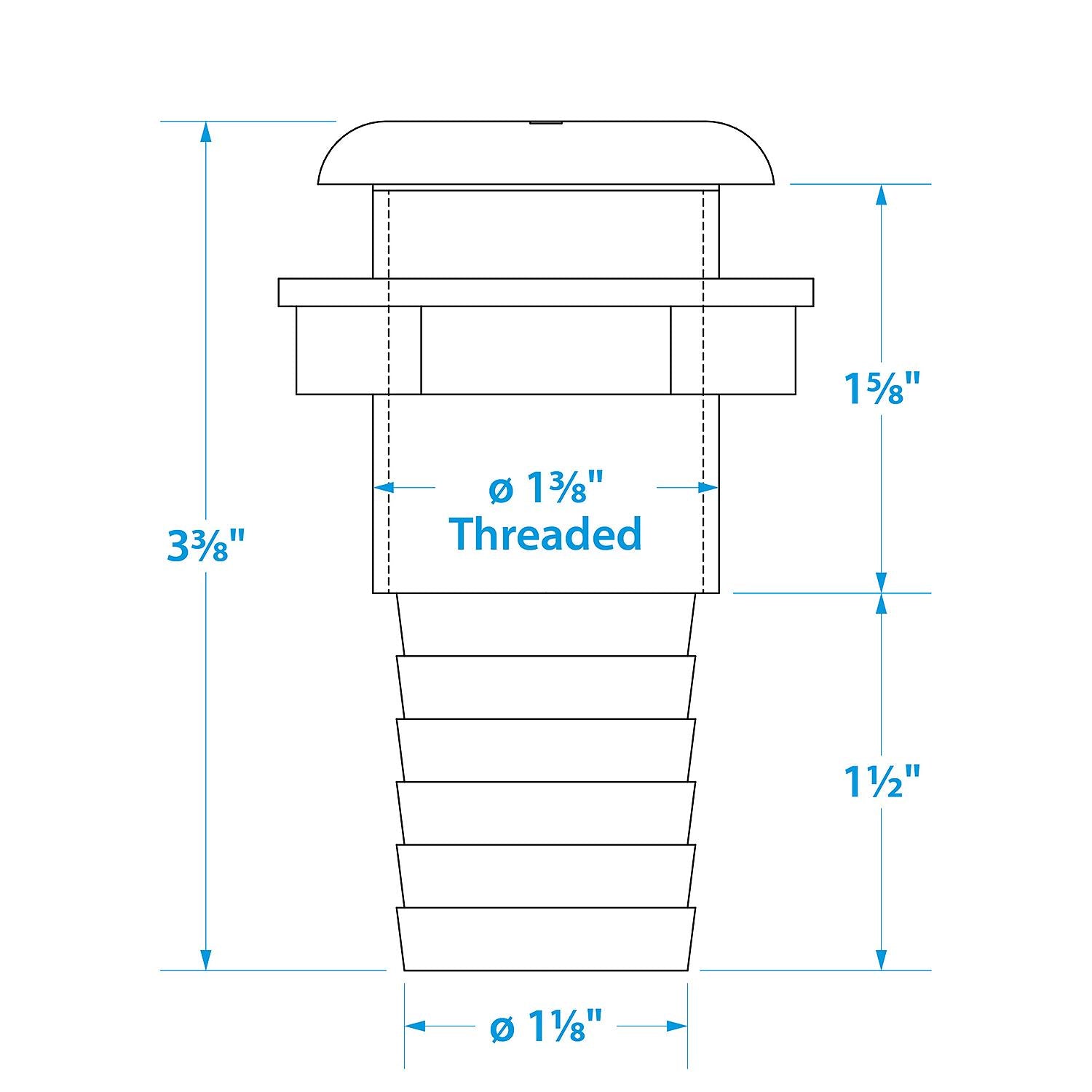 Thru-Hull Connector w/ Broad Flange, White, 1.125in