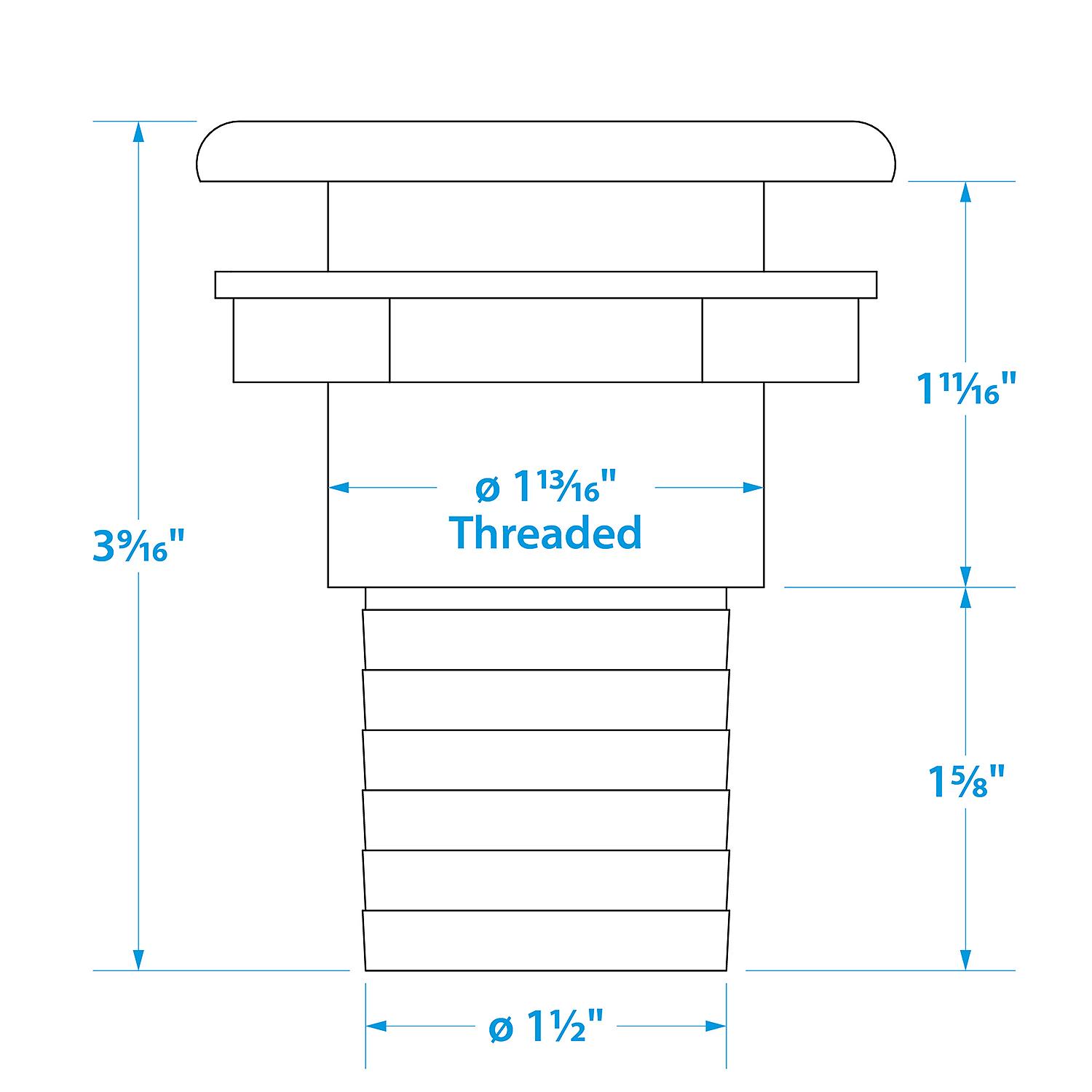Thru-Hull Connector w/ Broad Flange, White, 1.5in