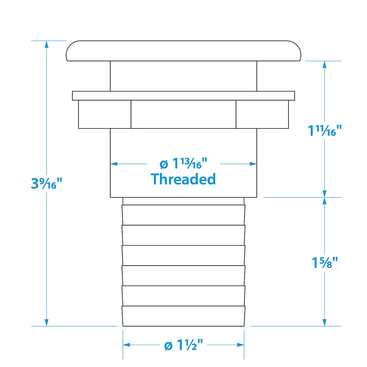 Thru-Hull Connector w/ Broad Flange, White, 1.5in