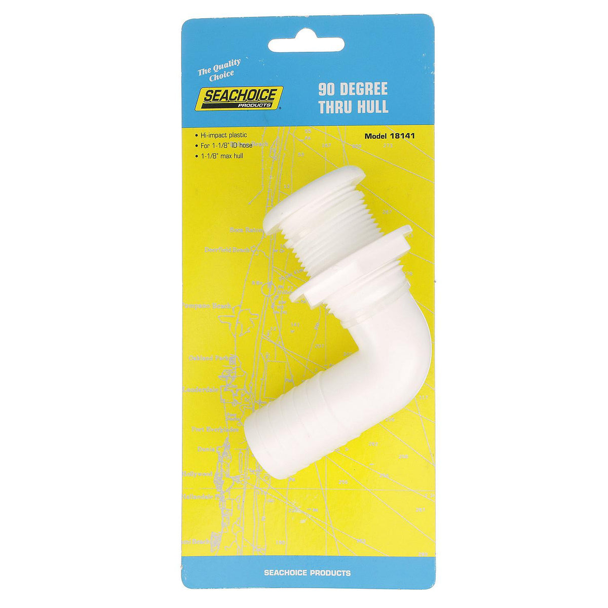 90º Thru-Hull Connector, Fits 1-1/8 In. ID Hose, 1-1/8 In. Max Hull