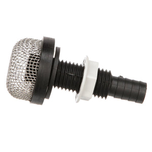 Thru-Hull Strainer Mount w/ Aerator Screen, Fits 3/4in Hose