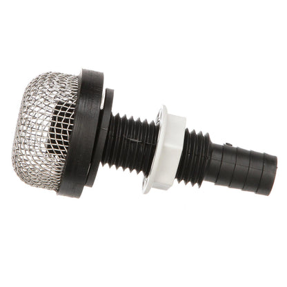Thru-Hull Strainer Mount w/ Aerator Screen, Fits 3/4in Hose