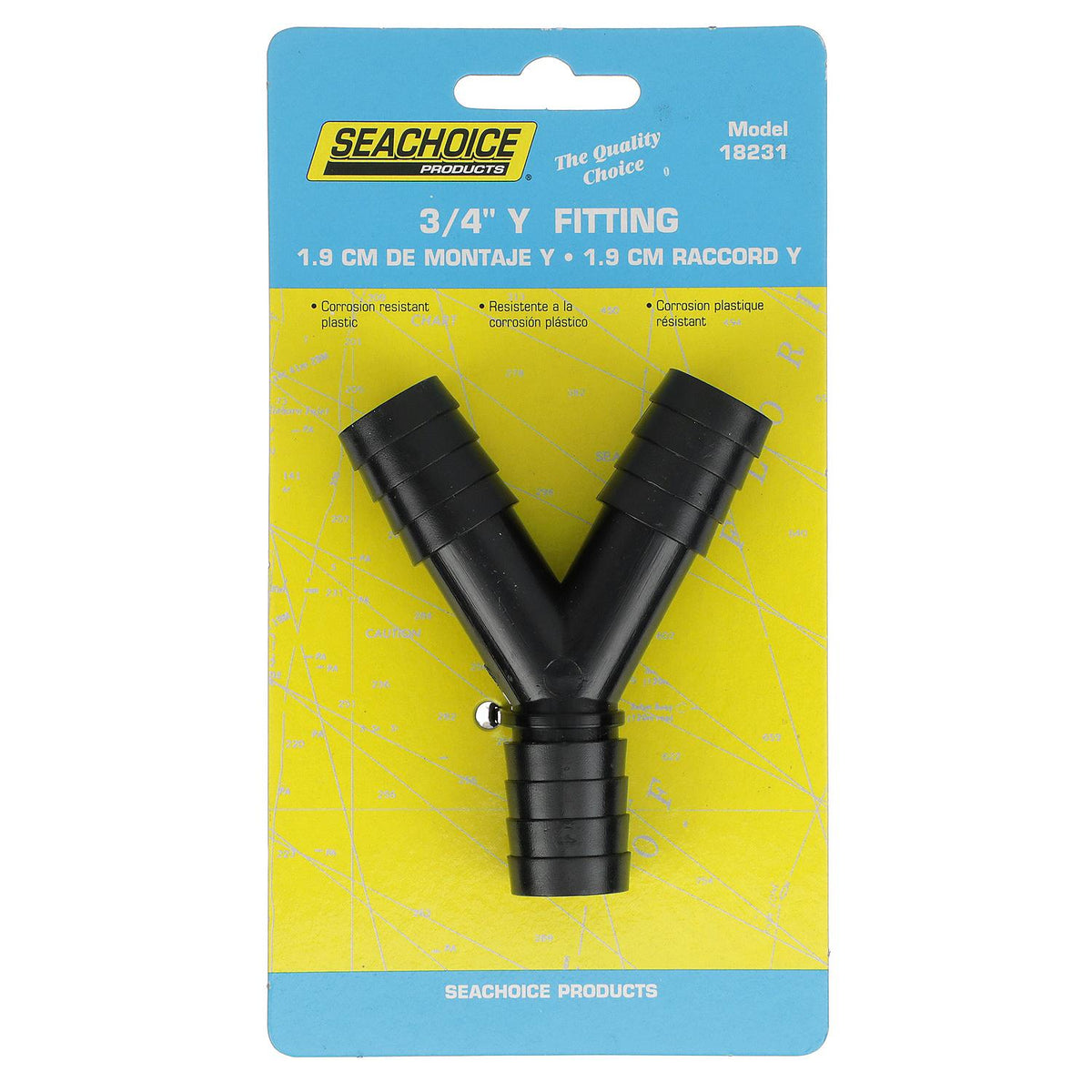 3-Way Y Fitting, Fits 3/4 in. ID Hose, Black Plastic
