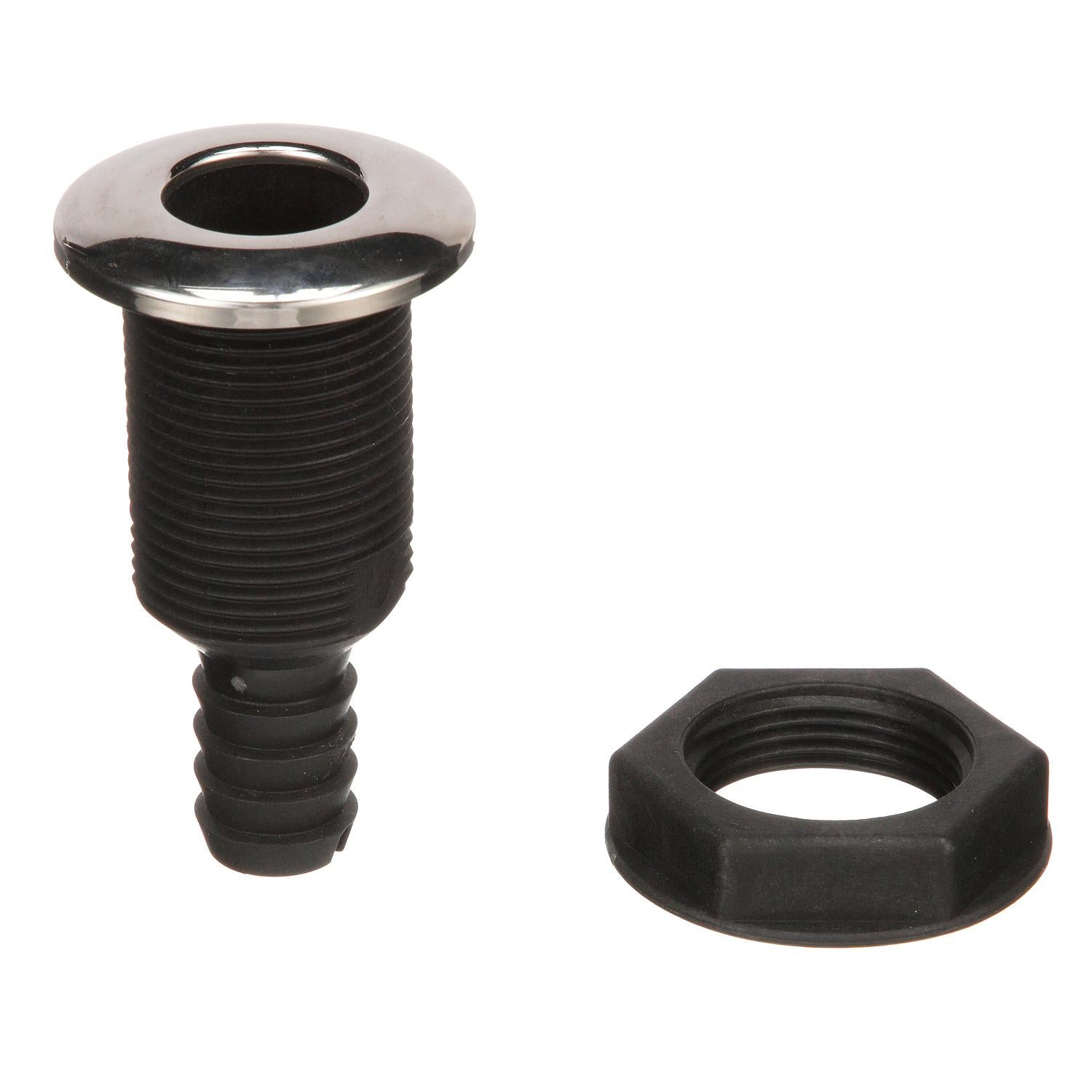 Covered Thru-Hull Fitting w/ Stainless-Steel Flange, For 3/4in Hose