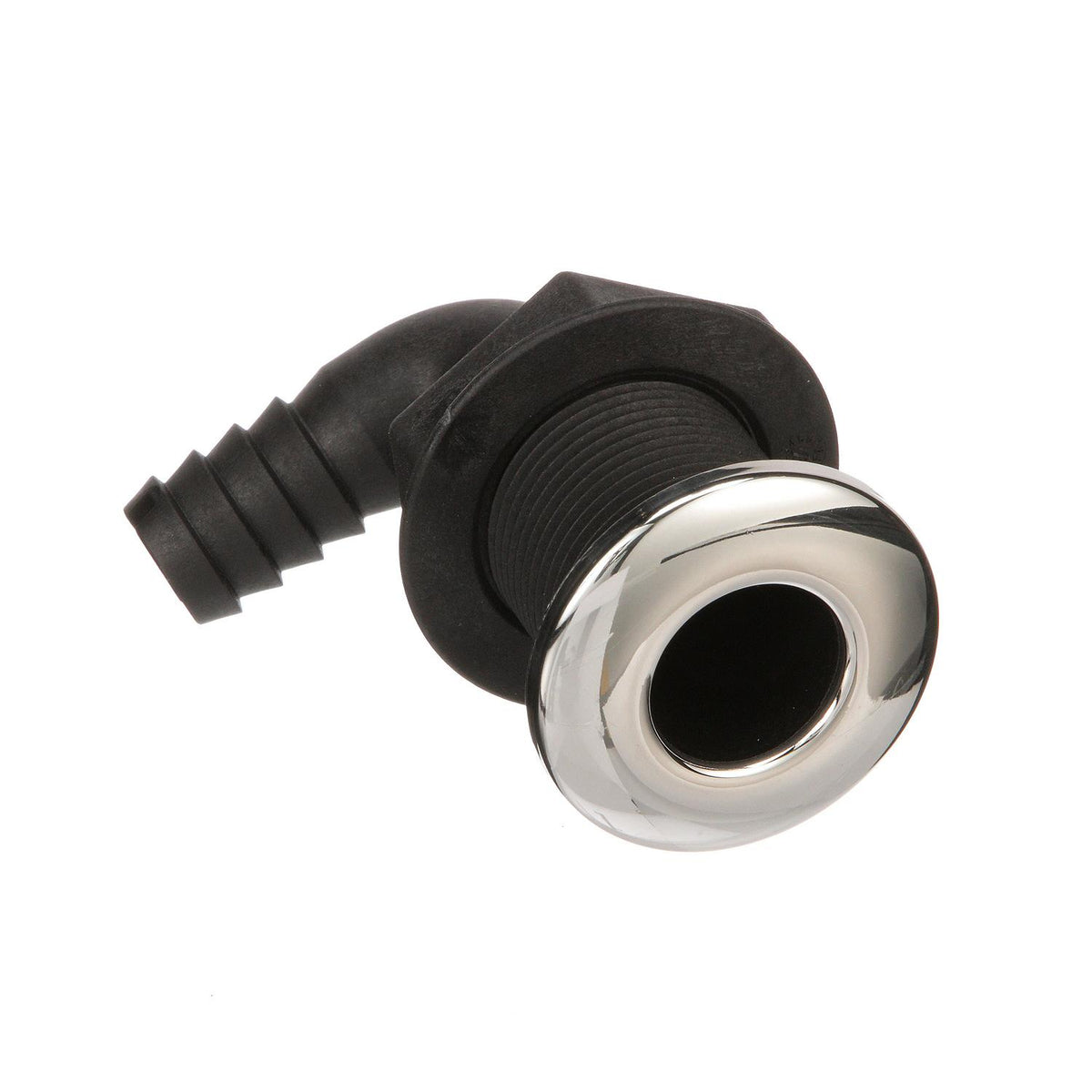 90º Thru-Hull Connector, Fits 3/4 In. ID Hose, 1-3/8 In. Max Hull, White