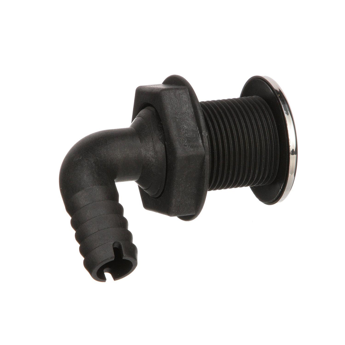 90º Thru-Hull Connector, Fits 3/4 In. ID Hose, 1-3/8 In. Max Hull, White