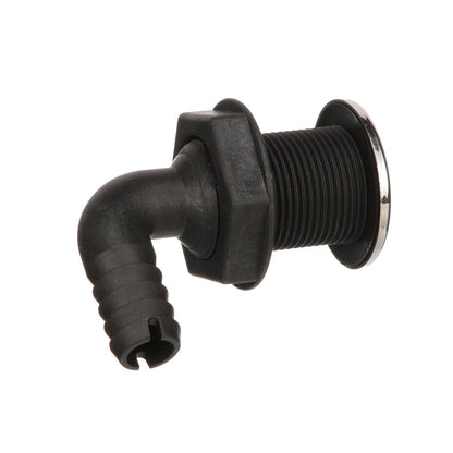 90º Thru-Hull Connector, Fits 3/4 In. ID Hose, 1-3/8 In. Max Hull, White