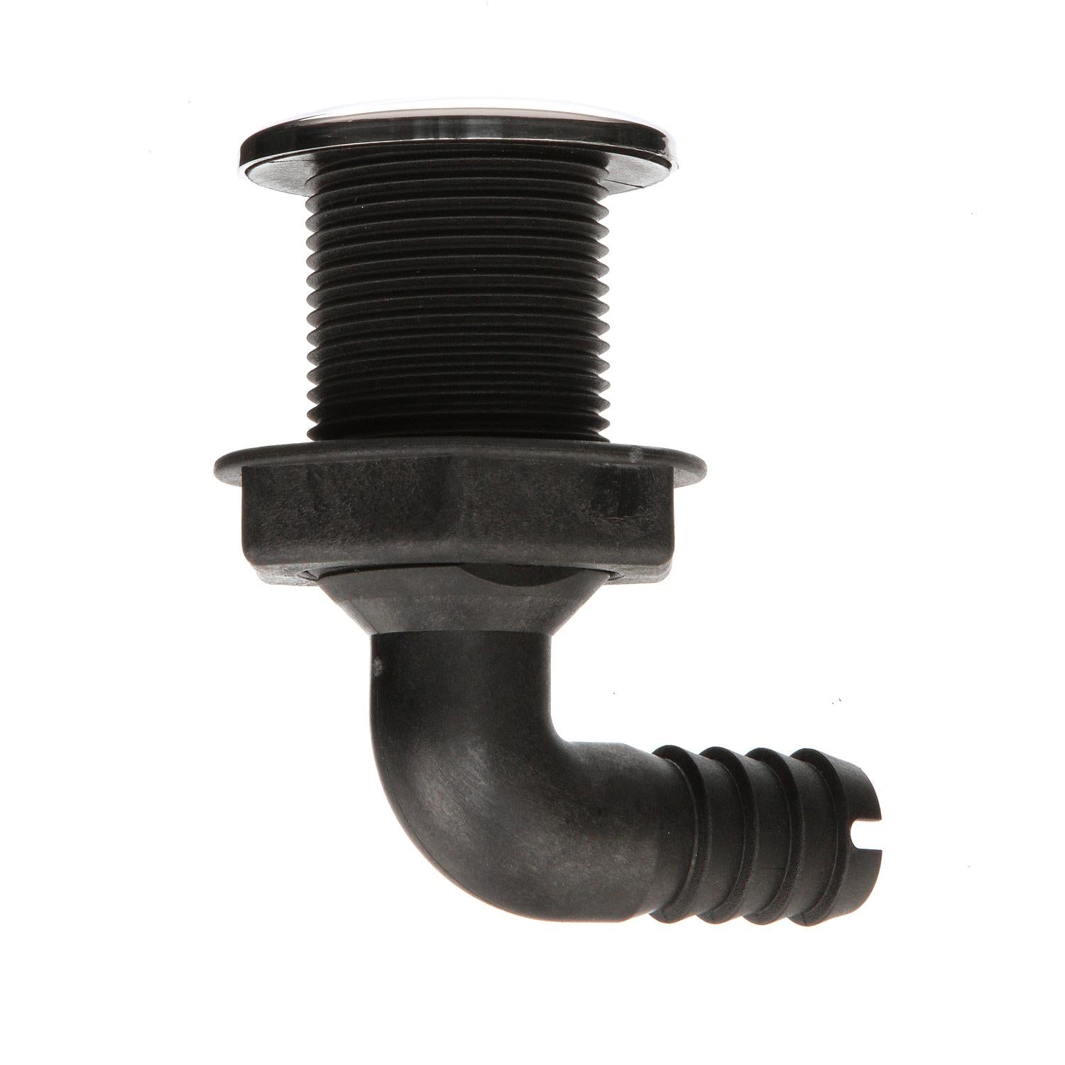 90º Thru-Hull Connector, Fits 3/4 In. ID Hose, 1-3/8 In. Max Hull, White