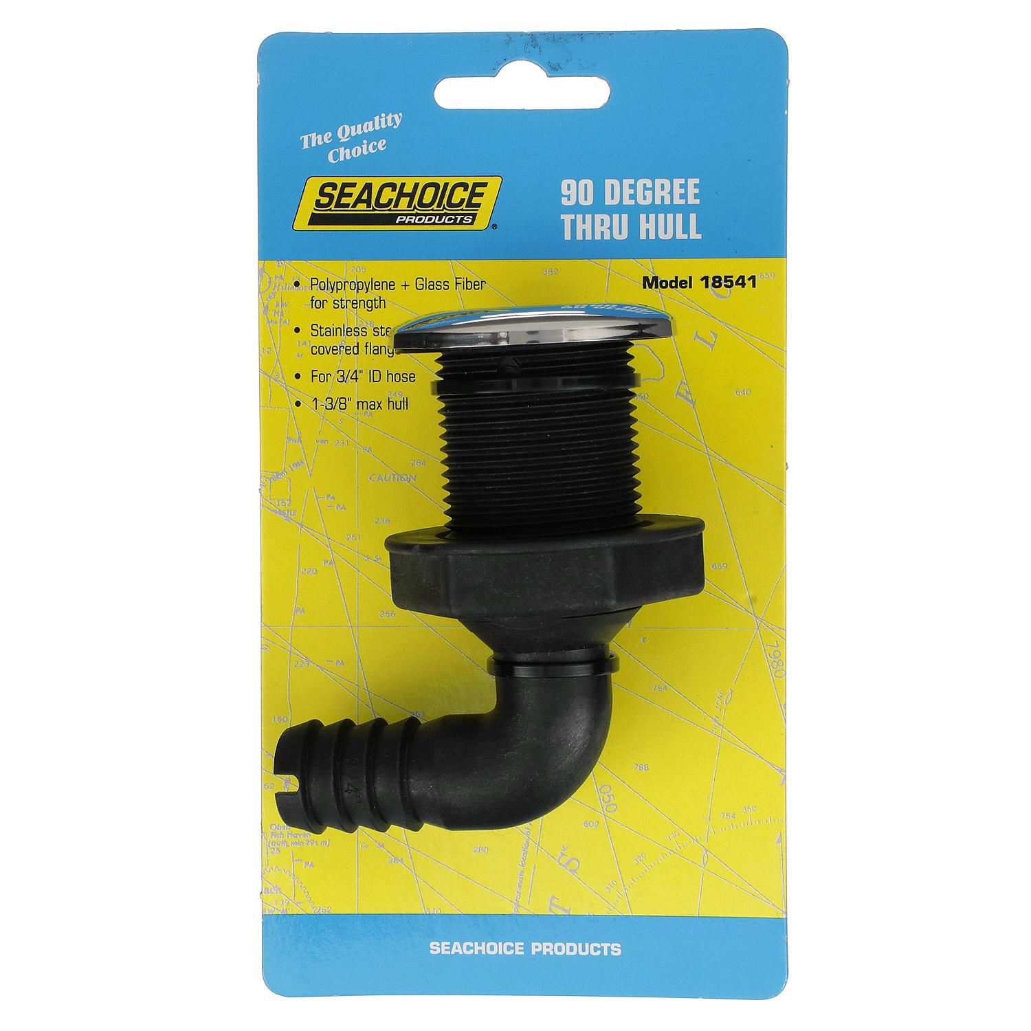 90º Thru-Hull Connector, Fits 3/4 In. ID Hose, 1-3/8 In. Max Hull, White