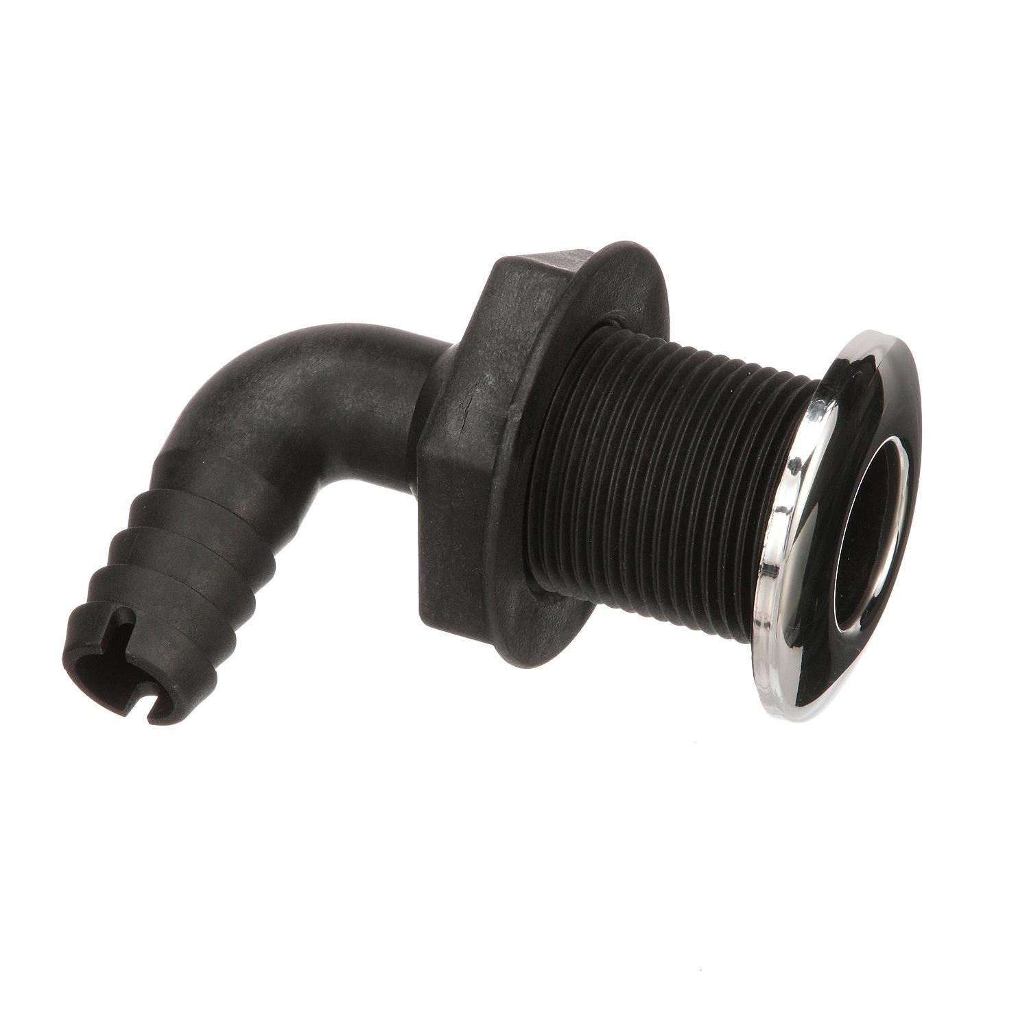 90º Thru-Hull Connector, Fits 3/4 In. ID Hose, 1-3/8 In. Max Hull, White