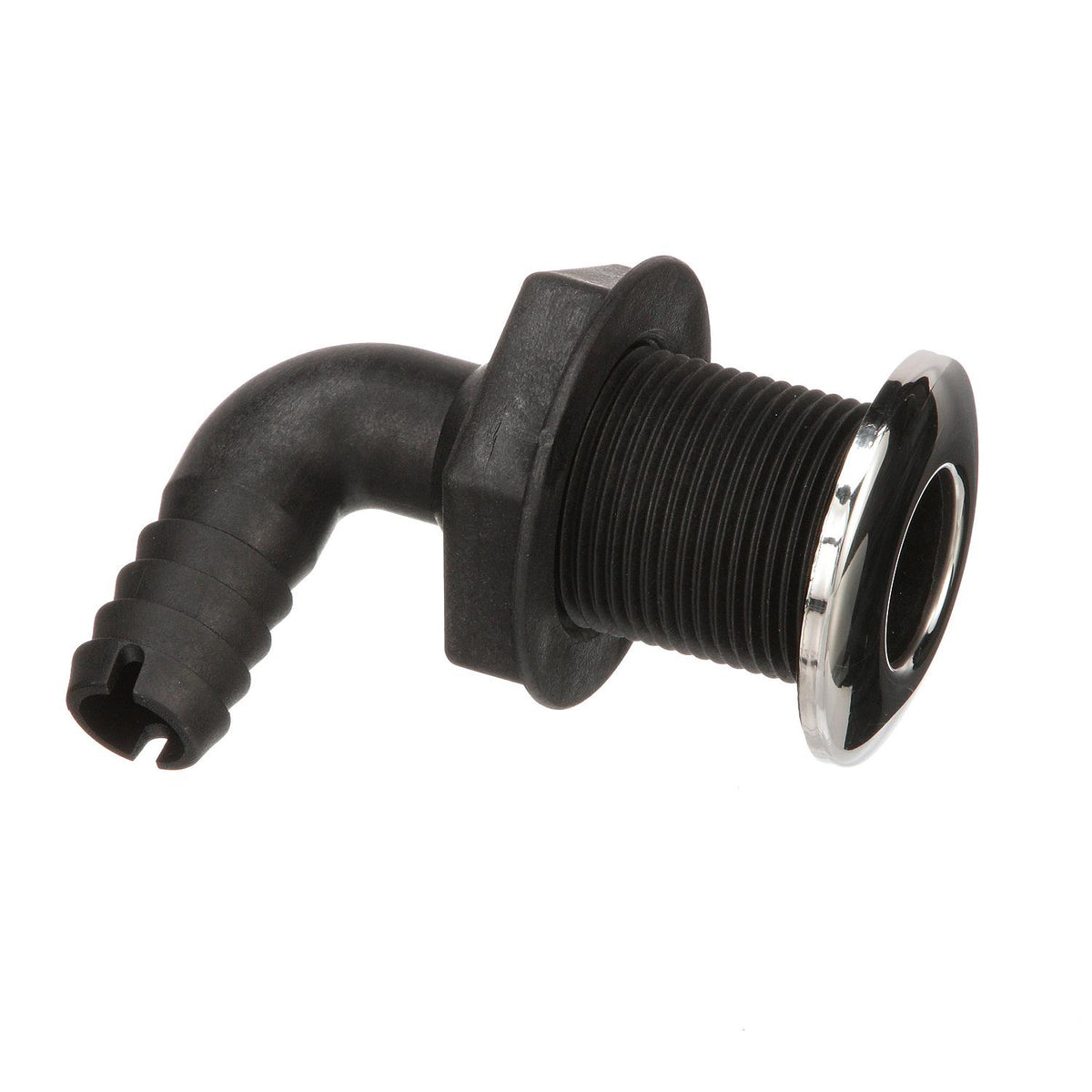 90º Thru-Hull Connector, Fits 3/4 In. ID Hose, 1-3/8 In. Max Hull, White