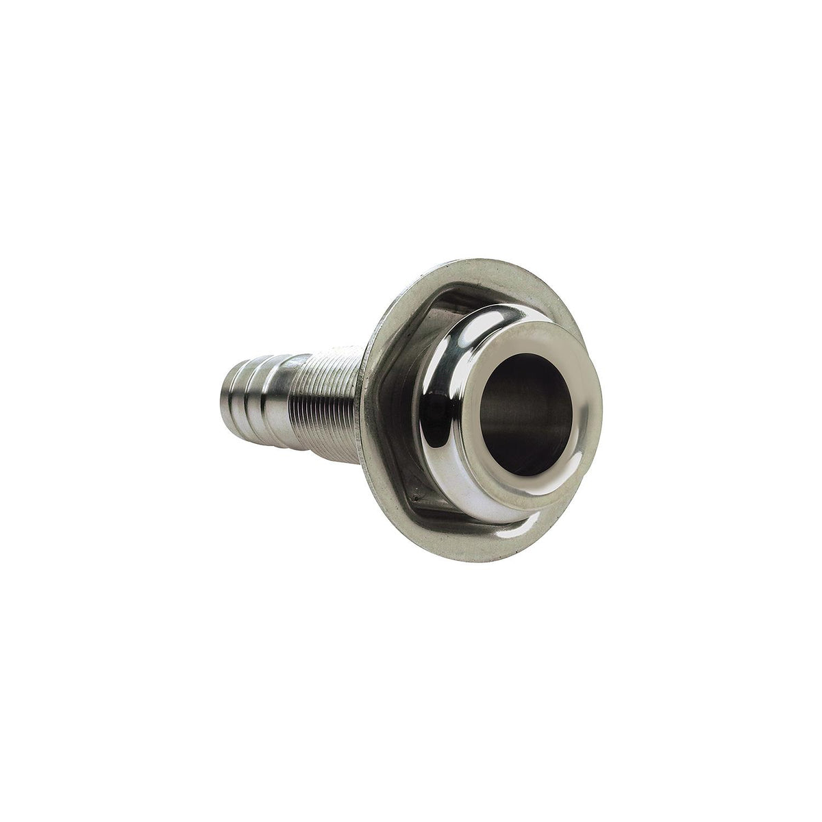 Mega-Flow SS Dripless Thru Hull Fitting, Fits 5/8in Hose, 1-1/2in Max Hull