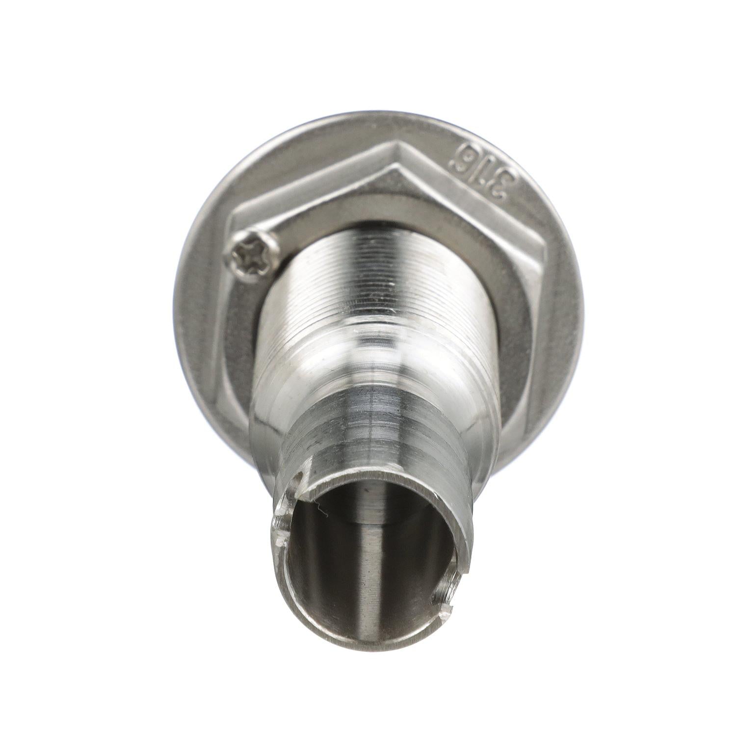 Mega-Flow SS Dripless Thru Hull Fitting, Fits 5/8in Hose, 1-1/2in Max Hull