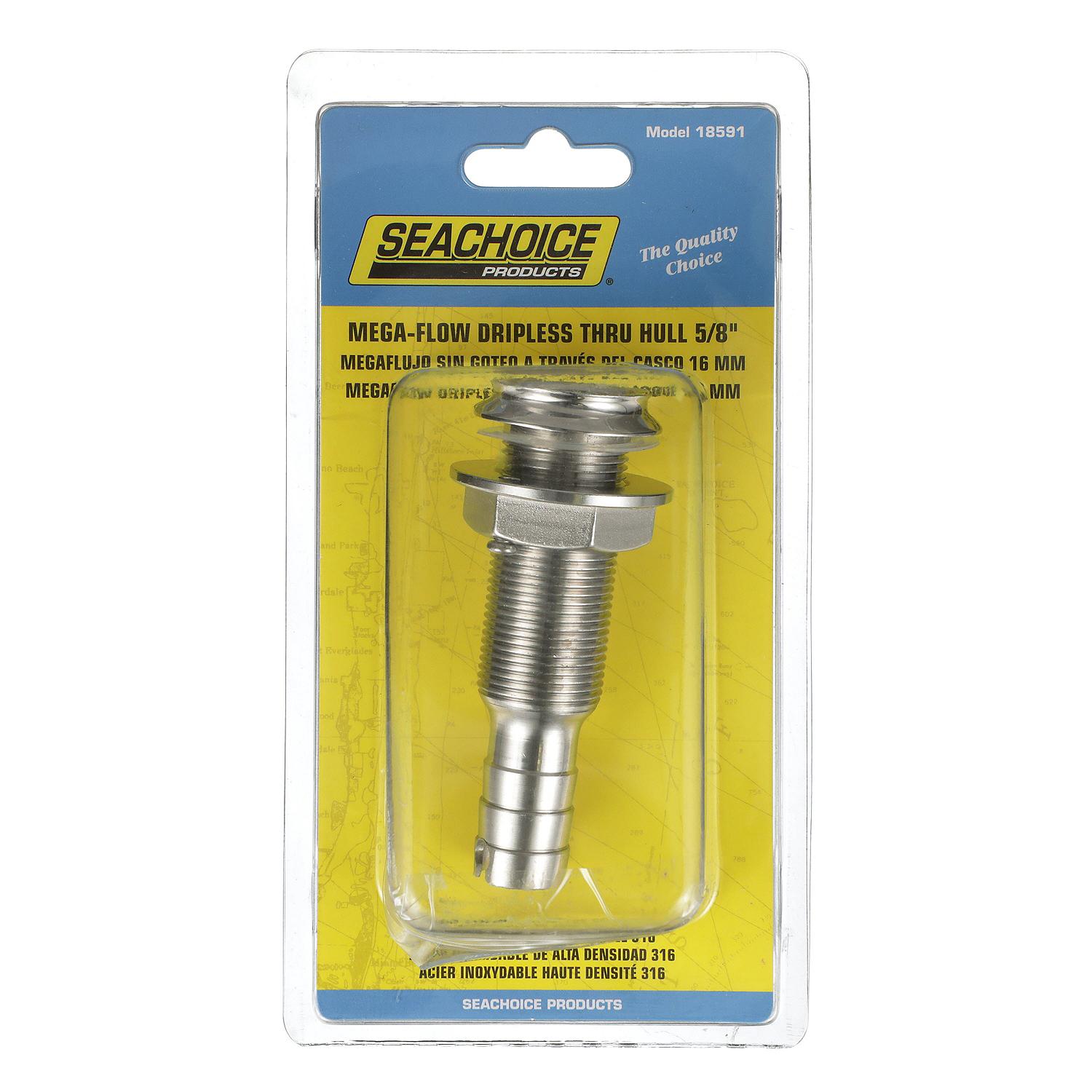 Mega-Flow SS Dripless Thru Hull Fitting, Fits 5/8in Hose, 1-1/2in Max Hull