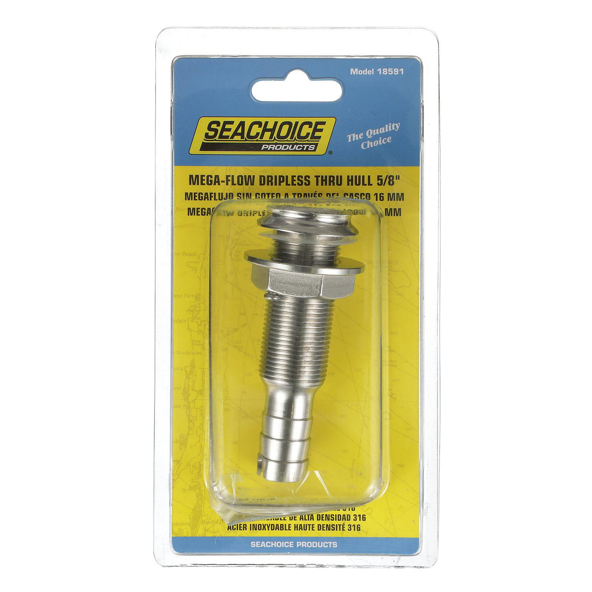 Mega-Flow SS Dripless Thru Hull Fitting, Fits 5/8in Hose, 1-1/2in Max Hull