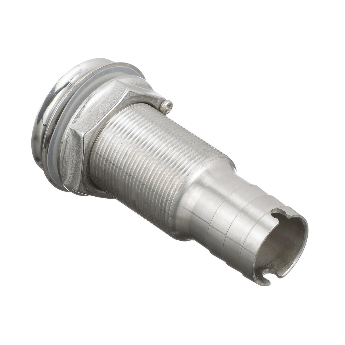 Mega-Flow SS Dripless Thru Hull Fitting, Fits 1in Hose, 1-1/2in Max Hull