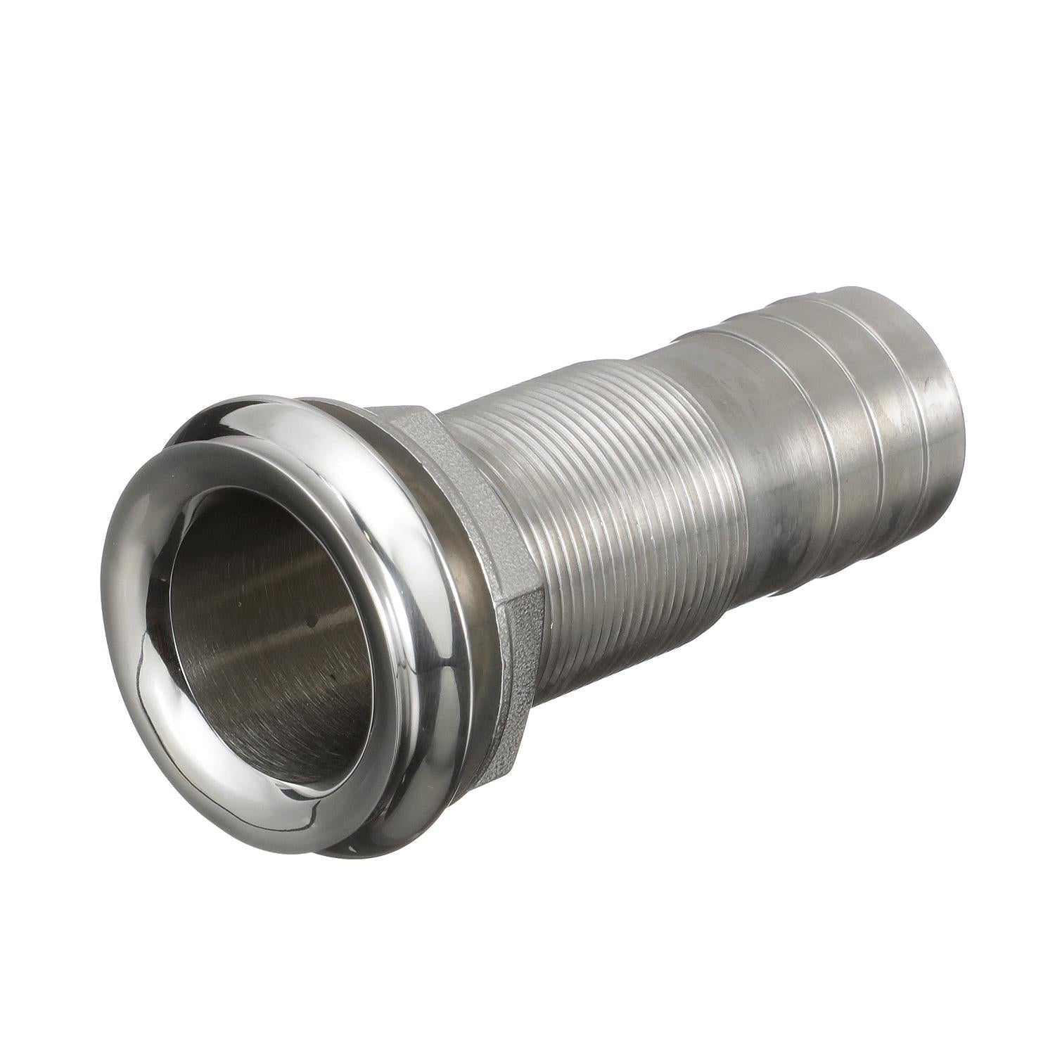 Mega-Flow SS Dripless Thru Hull Fitting, Fits 1-1/8in Hose, 1-1/2in Max. Hull