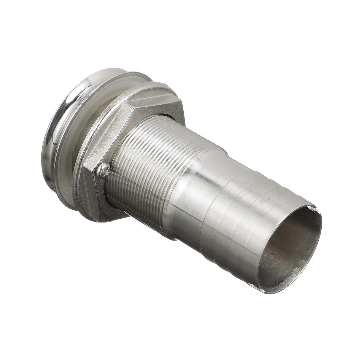 Mega-Flow SS Dripless Thru Hull Fitting, Fits 1-1/2in Hose, 1-1/2in Max. Hull