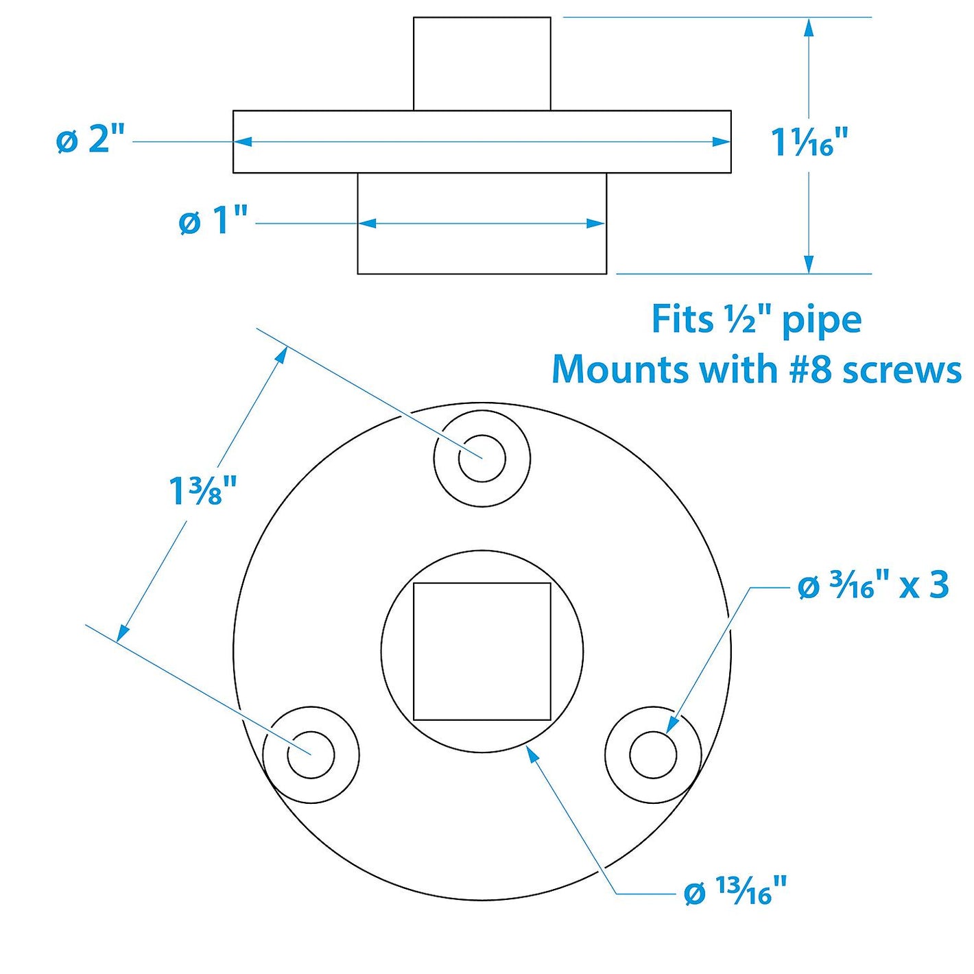 Garboard Drain Plug, Stainless Steel, Fits 1/2in Pipe, Includes Flange & Plug
