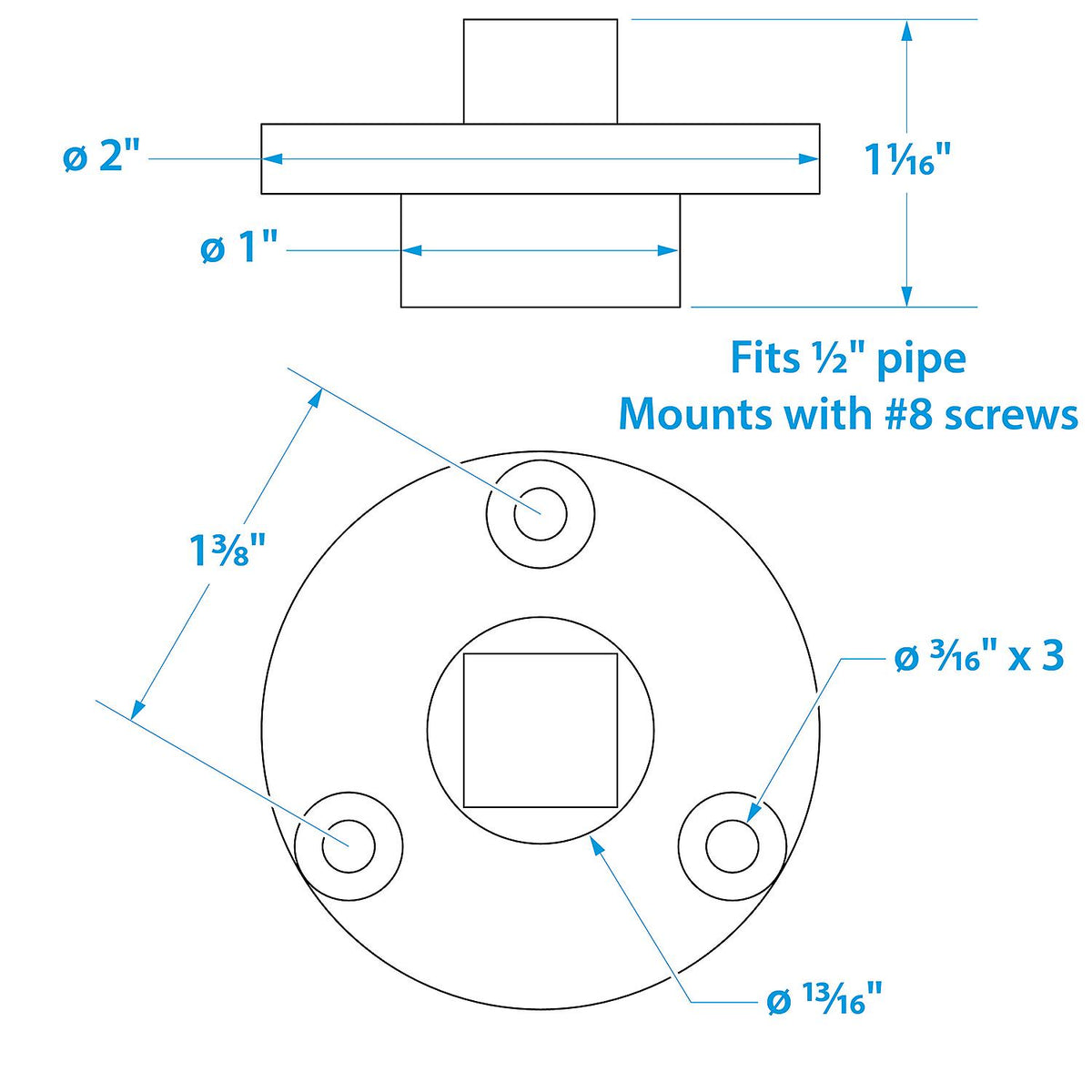 Garboard Drain Plug, Stainless Steel, Fits 1/2in Pipe, Includes Flange & Plug