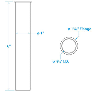 Brass Drain Tube, 6in Long, 1in ID, 90º Flange One End