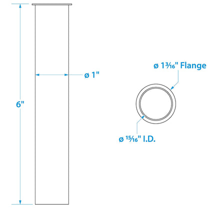 Brass Drain Tube, 6in Long, 1in ID, 90º Flange One End