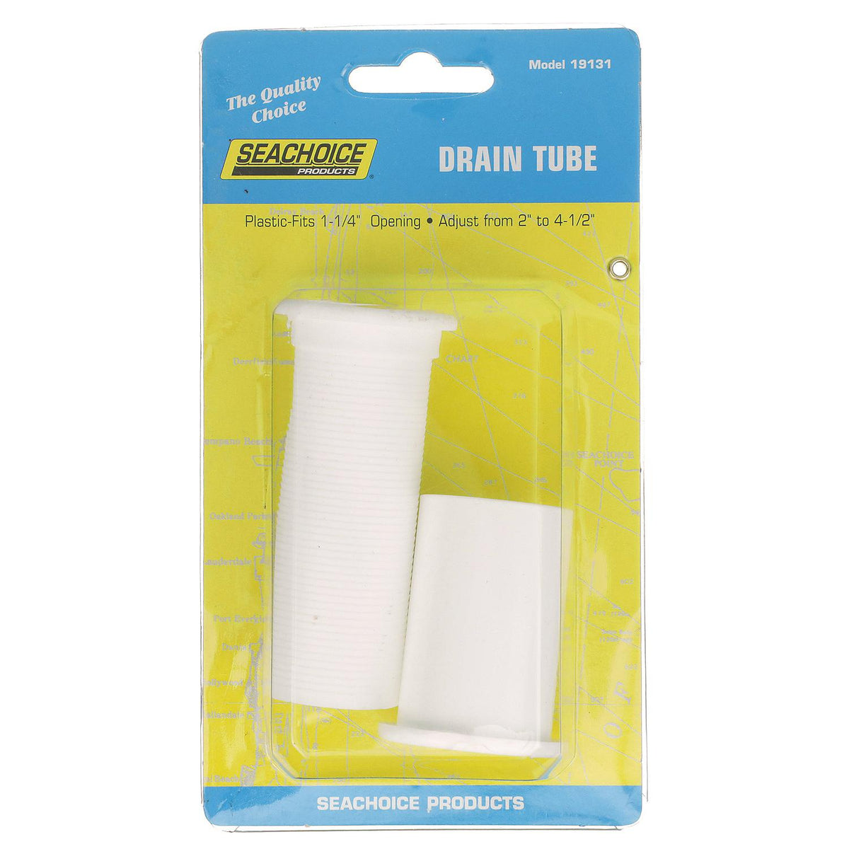 Adjustable Splashwell Drain Tube, Fits 1-1/4in Opening, White Plastic