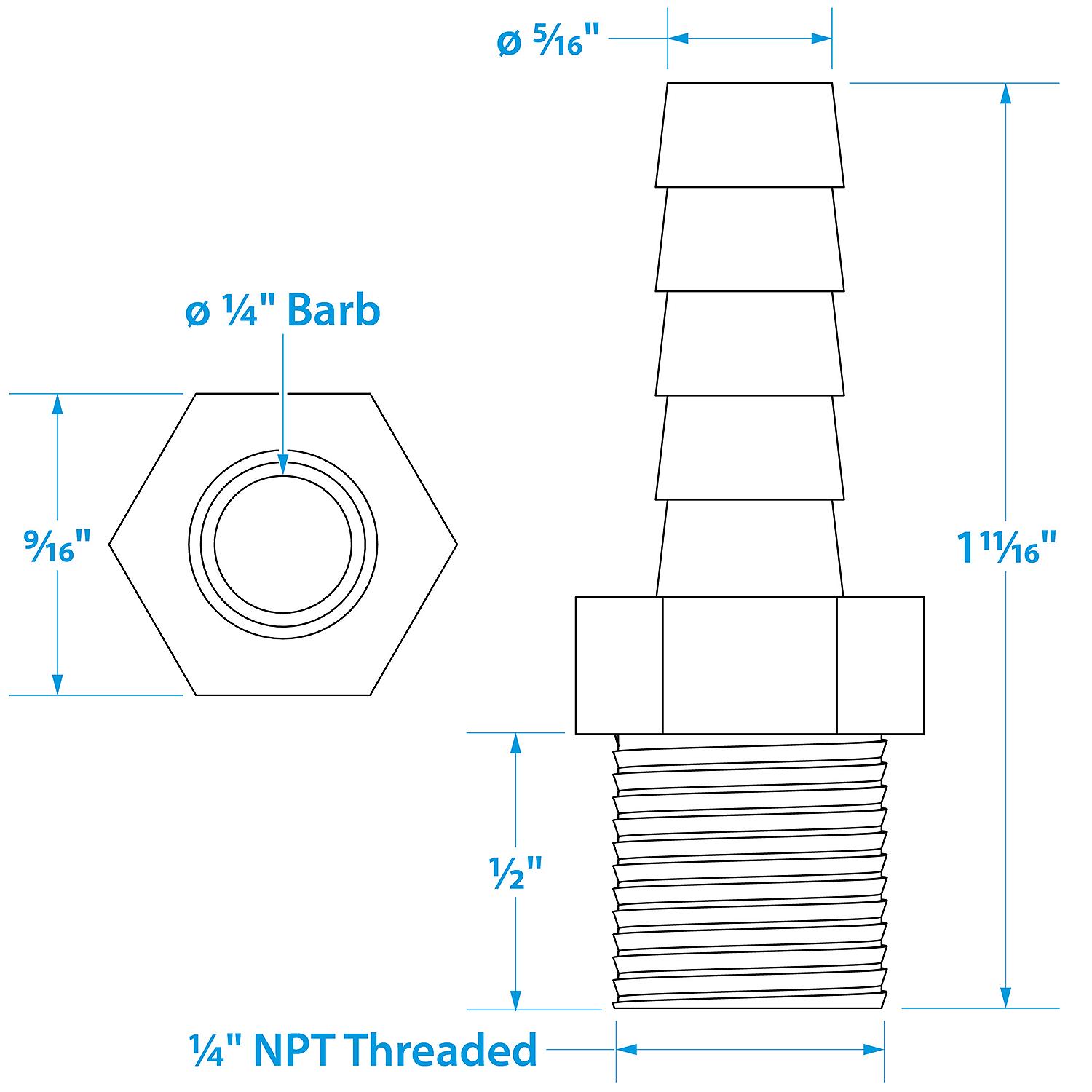 Brass Male Hose Barb, 1/4in  x 1/4in NPT