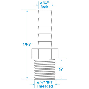 Brass Male Hose Barb, 5/16in  x 1/4in NPT