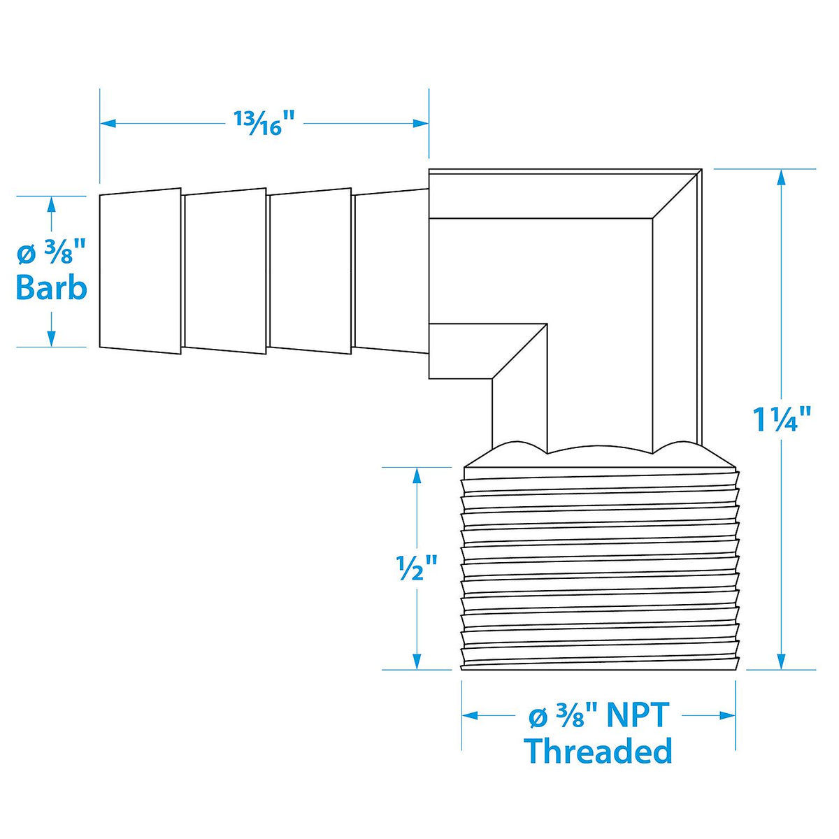 90º Brass Fuel Elbow, 3/8in x 3/8NP