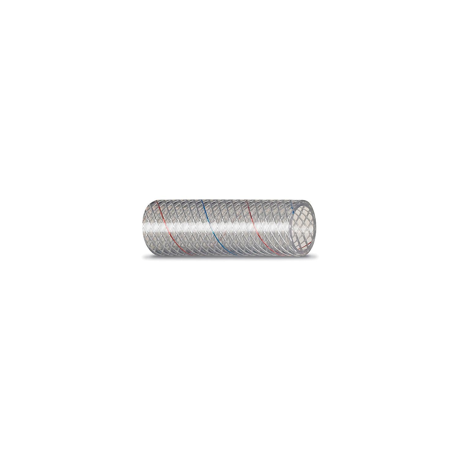 Clear Reinforced PVC Tubing w/Red & Blue Tracer - 162 Series, 3/8in x 50ft