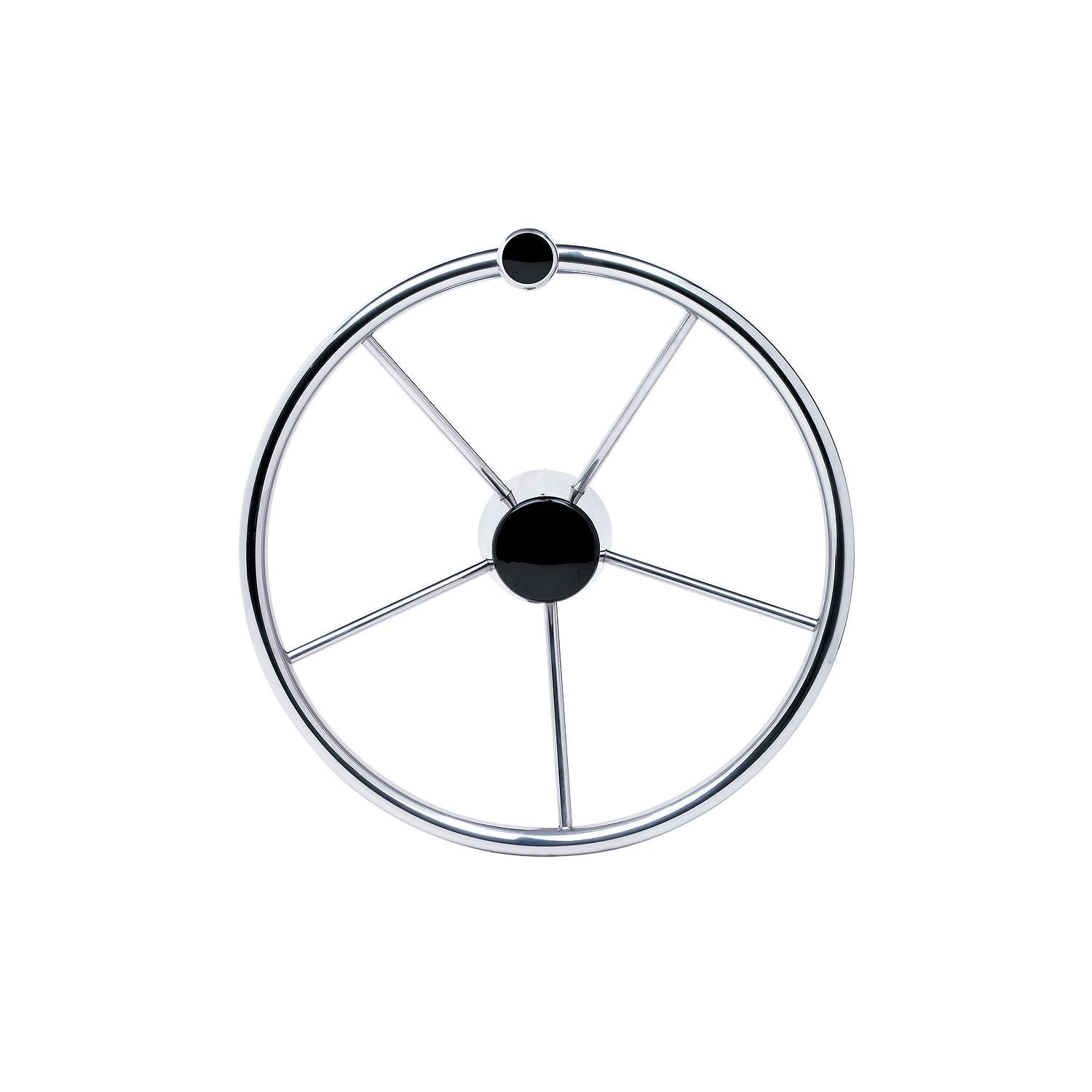 5 Spoke 15in Stainless Steel Destroyer Steering Wheel w/ Turning Knob & Black Center Cap