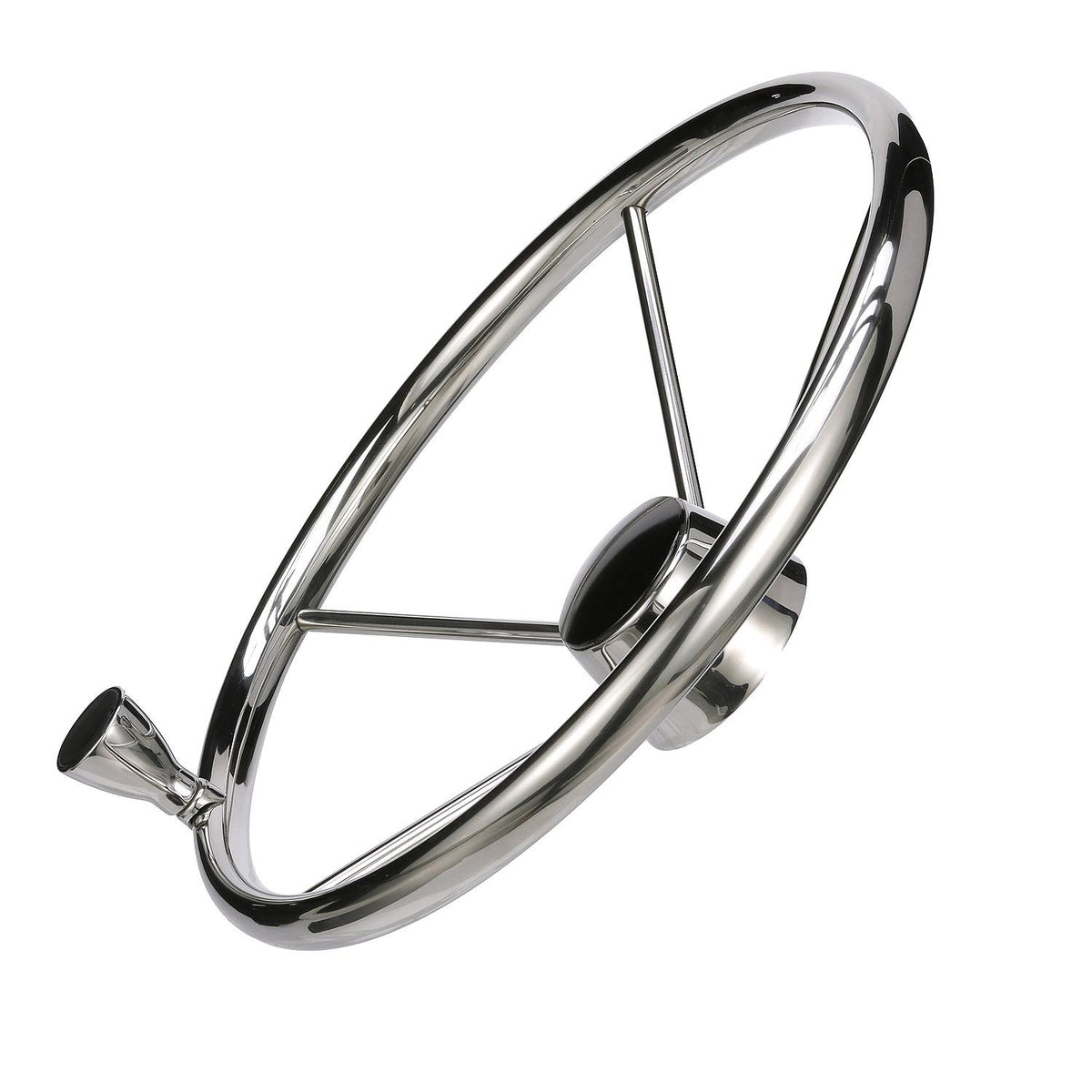 5 Spoke 15in Stainless Steel Destroyer Steering Wheel w/ Turning Knob & Black Center Cap