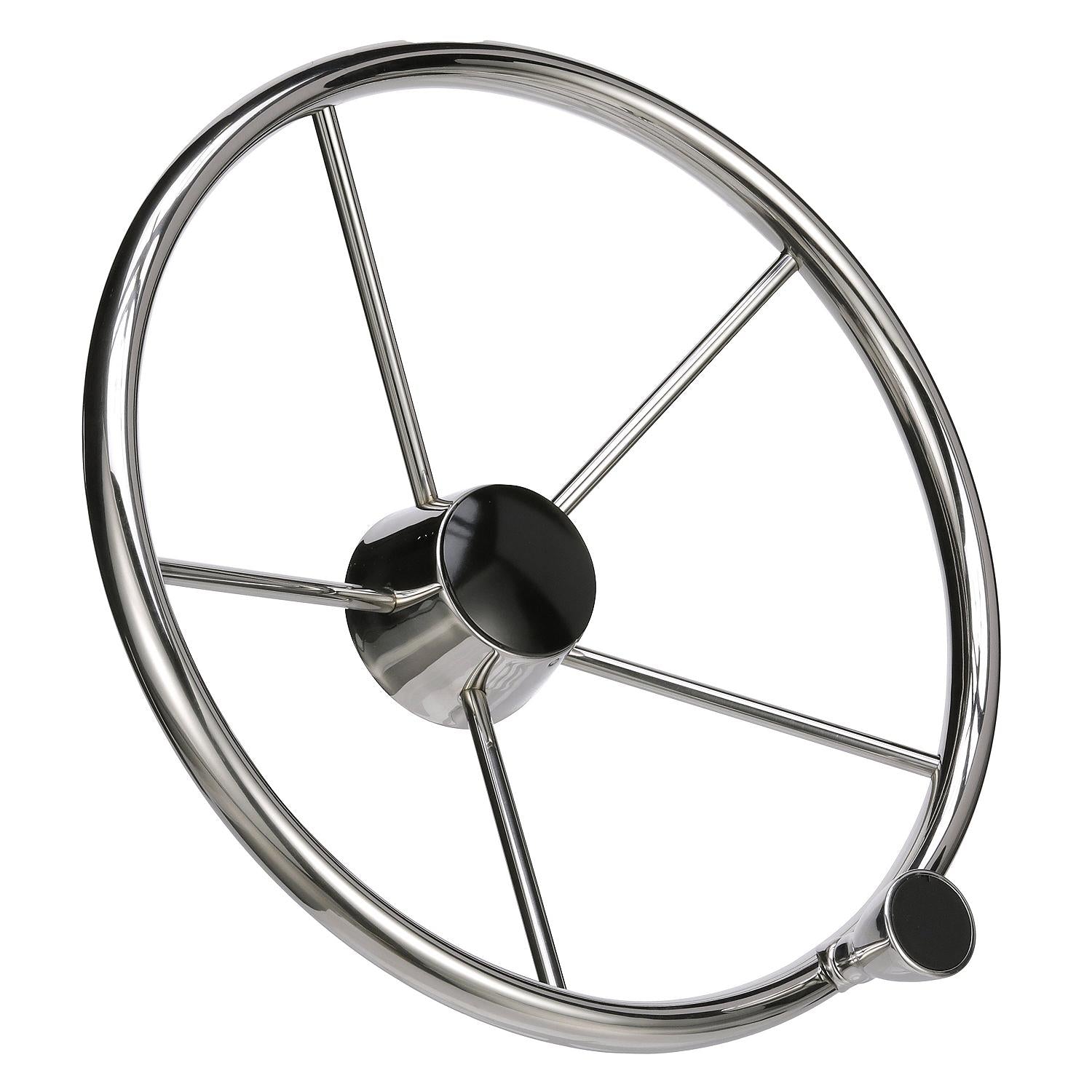 5 Spoke 15in Stainless Steel Destroyer Steering Wheel w/ Turning Knob & Black Center Cap