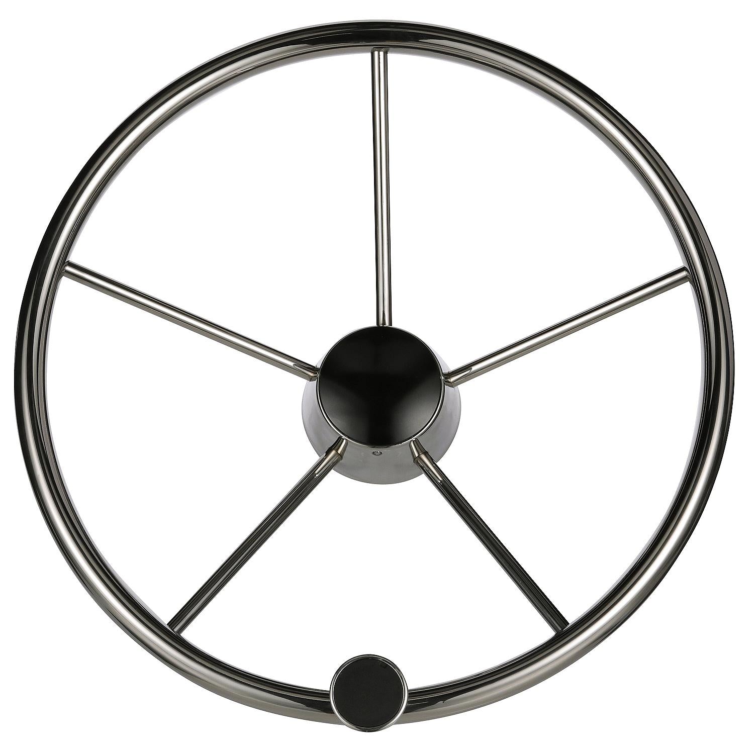 5 Spoke 15in Stainless Steel Destroyer Steering Wheel w/ Turning Knob & Black Center Cap